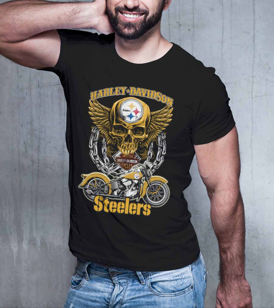 Pittsburgh Steelers Harley Davidson Winged Skull Motorcycle Nfl Hd18 T-Shirt