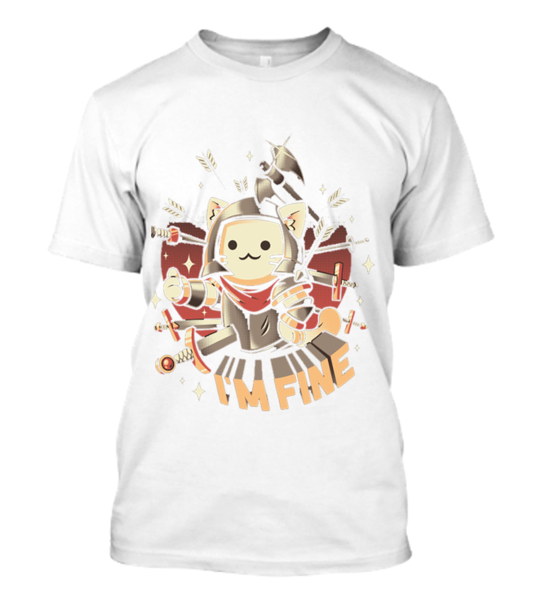 I'm Fine Cat Armored Warrior Surrounded By Weapons T-Shirt