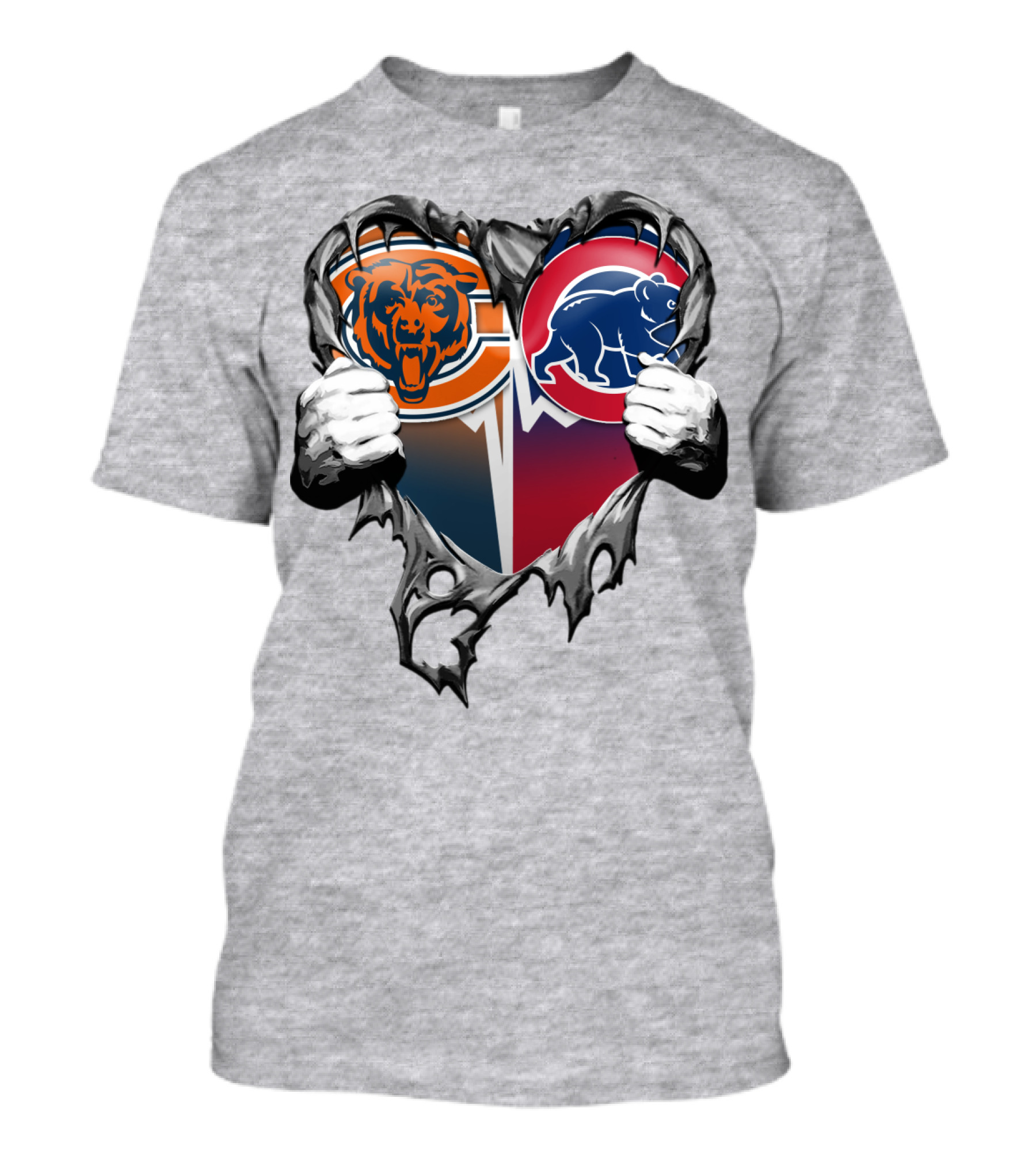 Xatt008 Chicago Bears And Cubs Heart T-Shirt