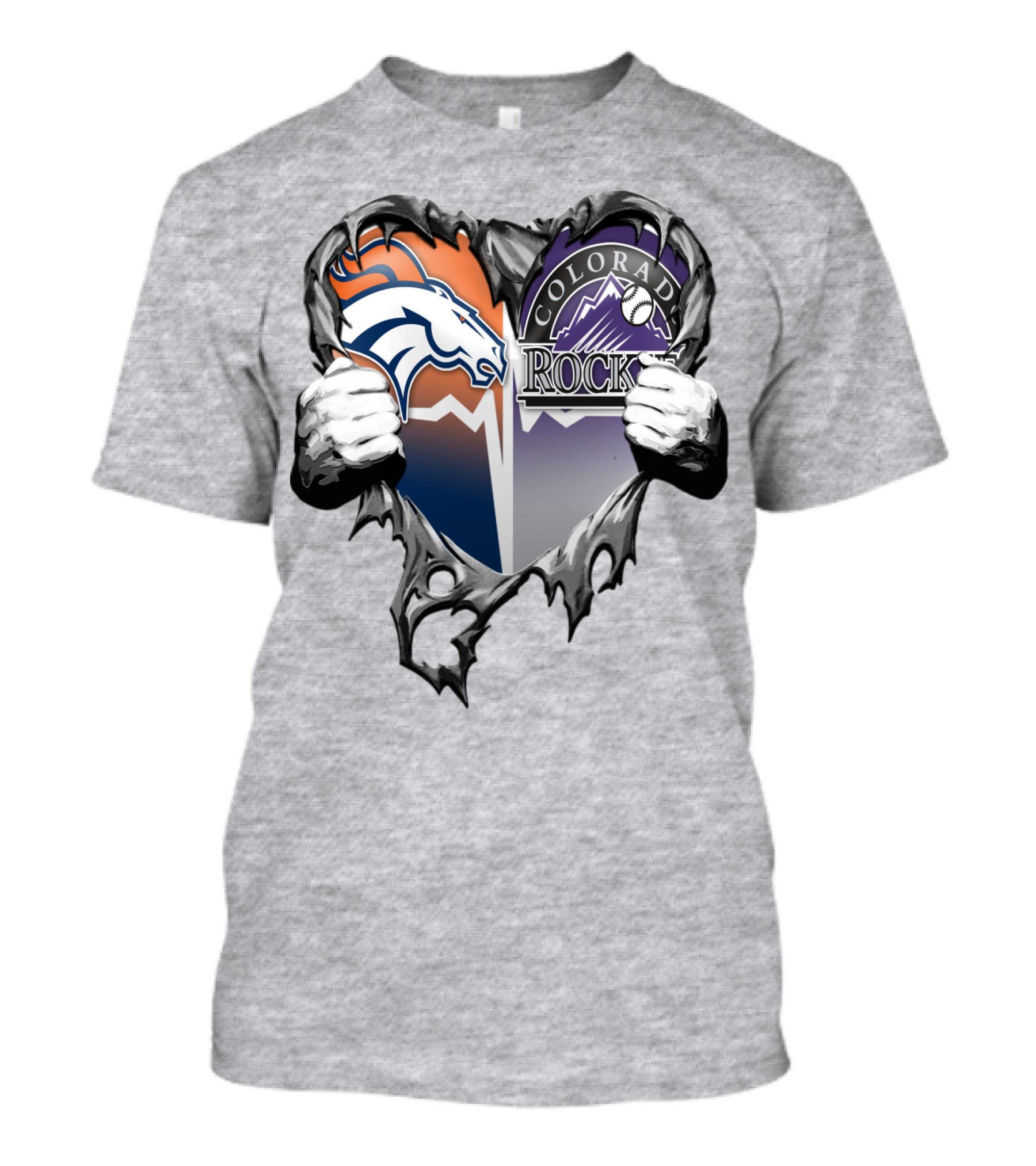 Denver Broncos Colorado Rockies Split Heart T-Shirt