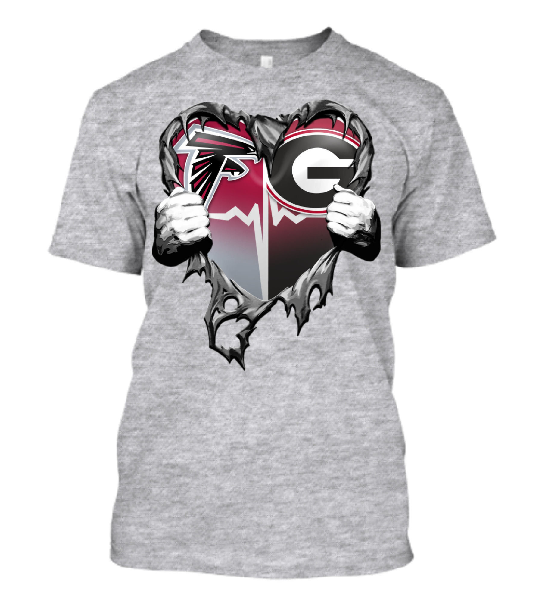 Atlanta Falcons Georgia Bulldogs Heart Torn T-Shirt