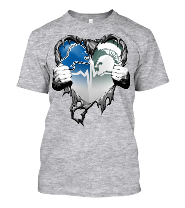 Detroit Lions And Michigan State Spartans Heart Logo Collaboration T-Shirt