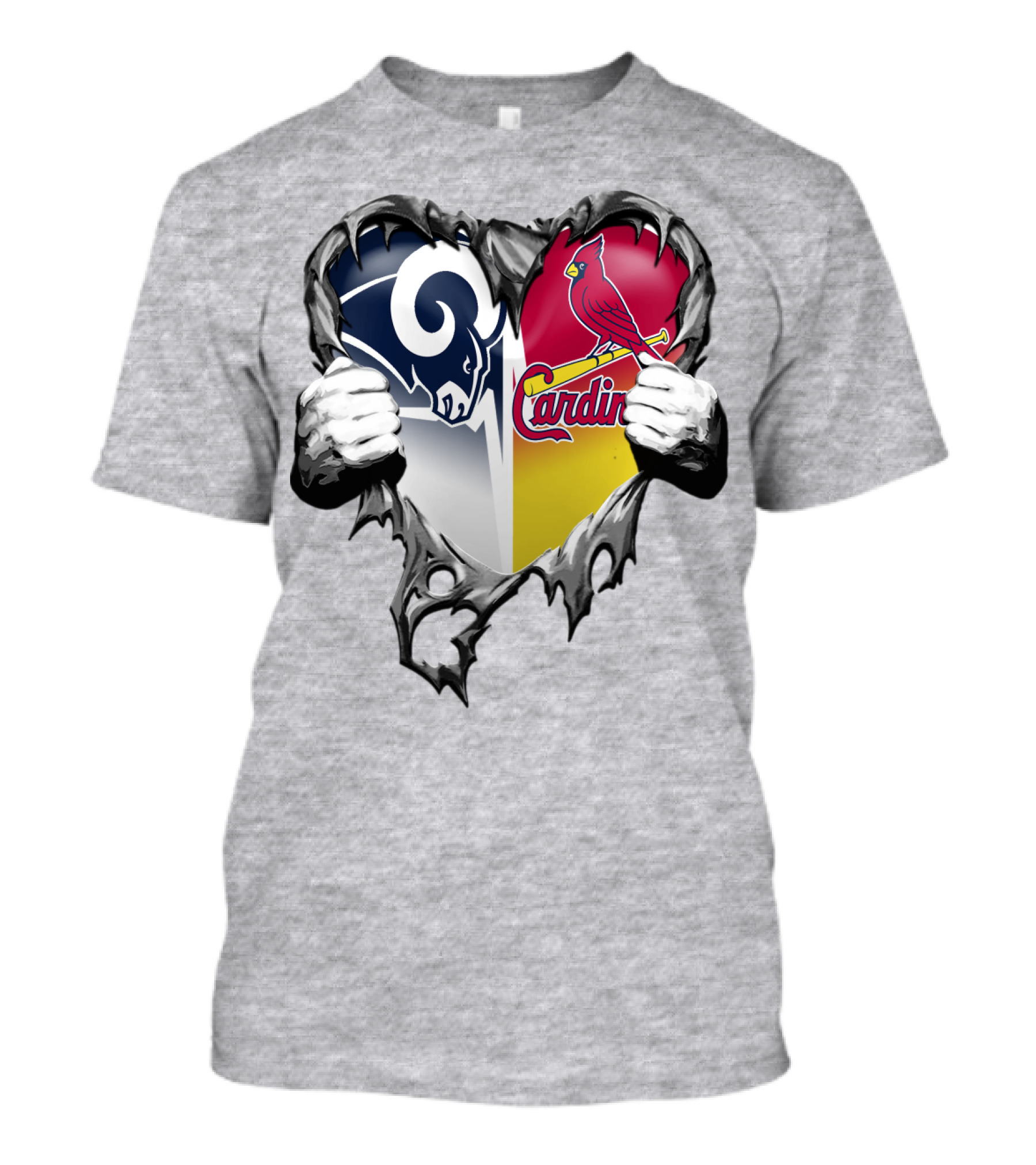 Rams Cardinals Heart Rip Combo T-Shirt