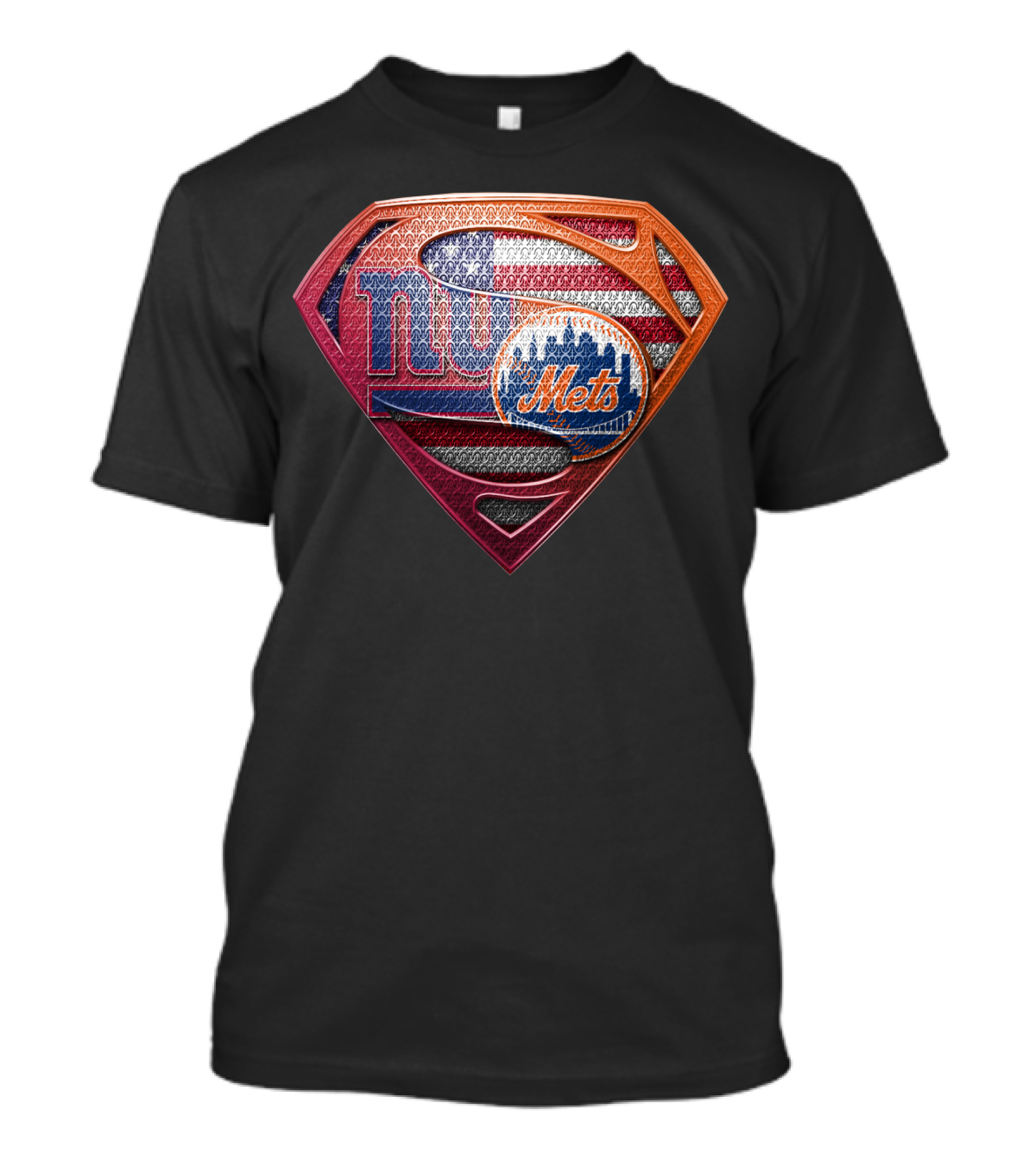 New York Giants Mets Superman Logo American Flag T-Shirt