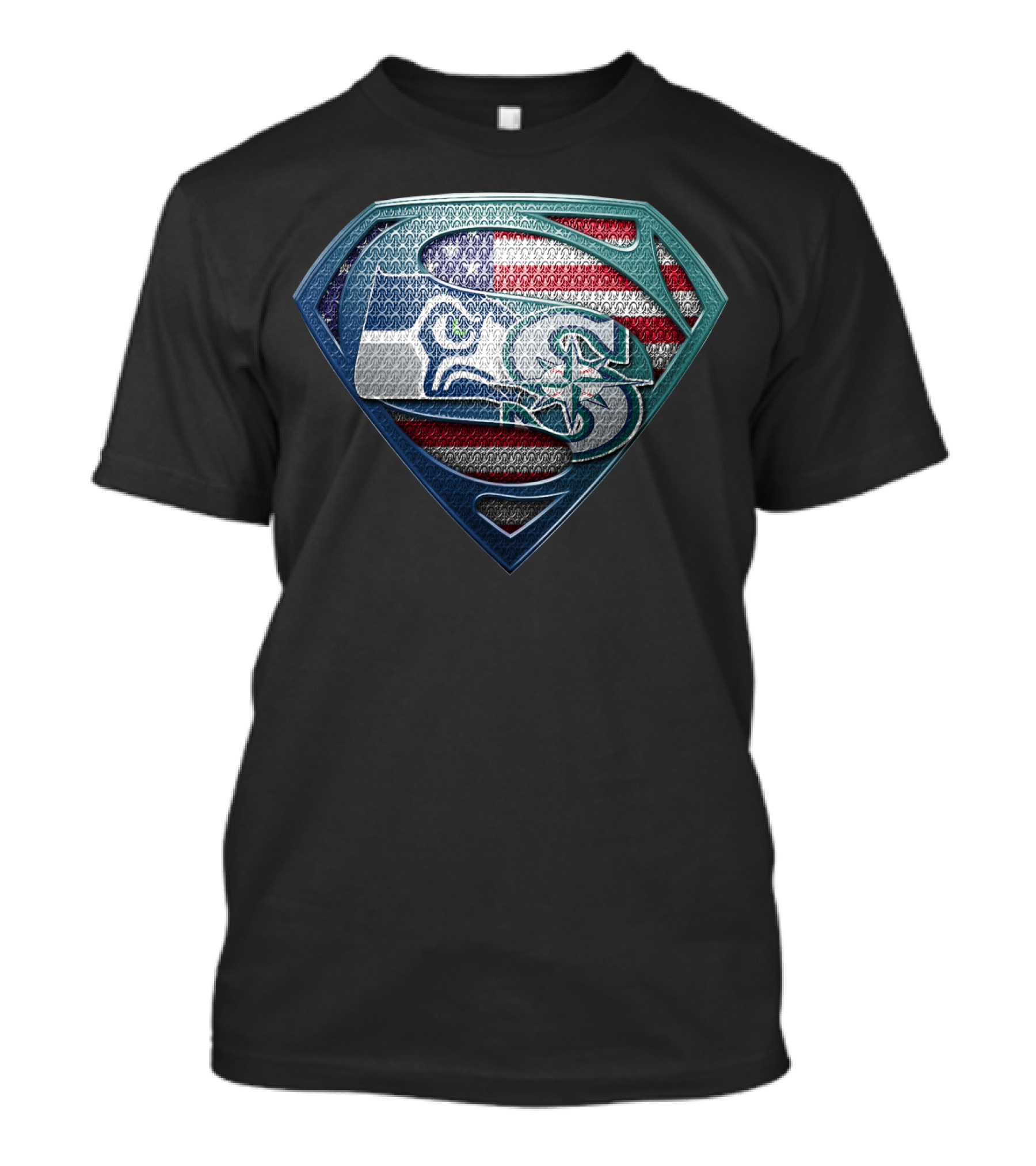 Seattle Seahawks Superman Shield American Flag Edition T-Shirt