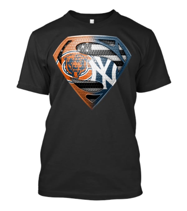 Chicago Bears And New York Yankees Superman Logo Mashup T-Shirt
