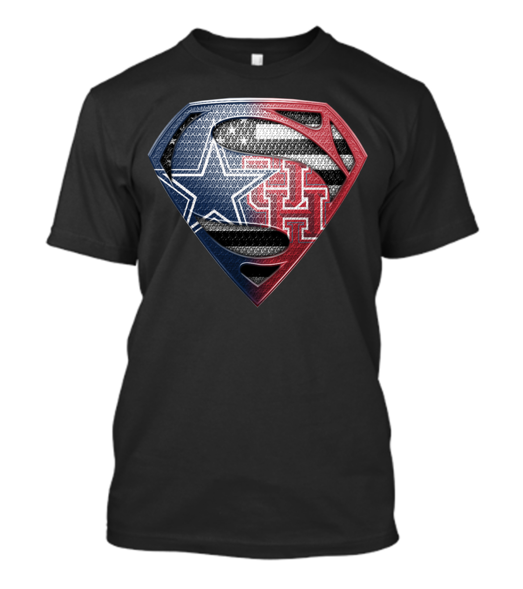 Houston Cougars Superman Shield Logo Usa Flag T-Shirt