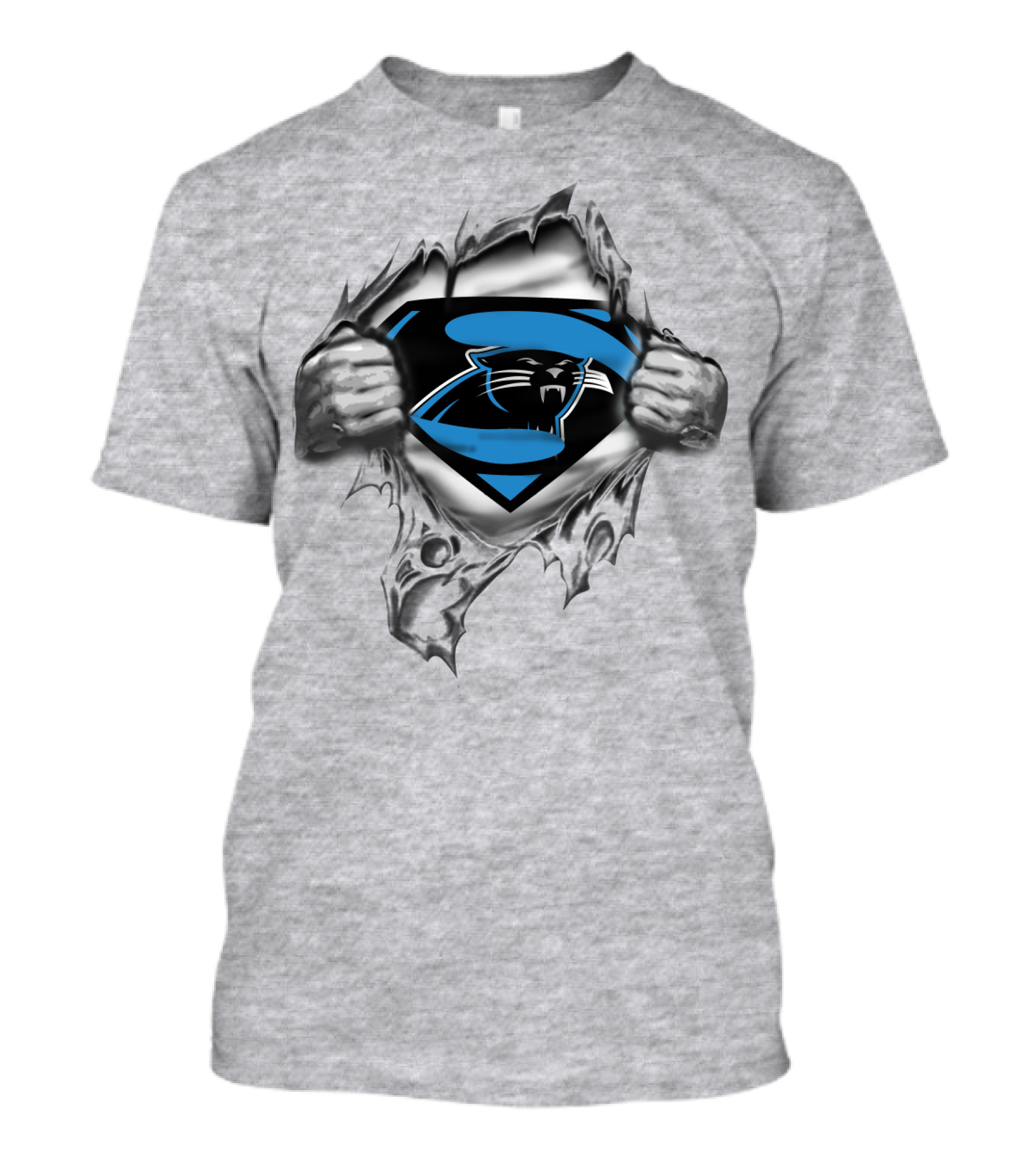 Superman Carolina Panthers Logo Crossover Busting Through T-Shirt