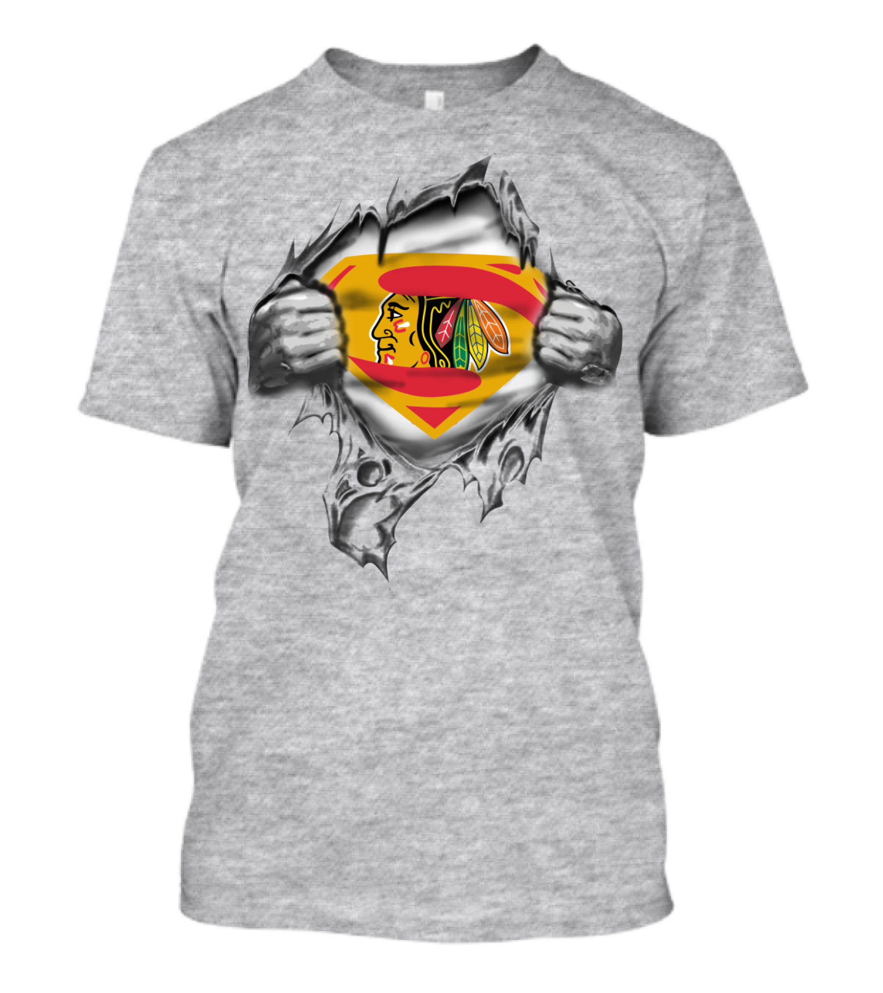 Spmxa022 Superman Logo Chicago Blackhawks Logo Blend T-Shirt