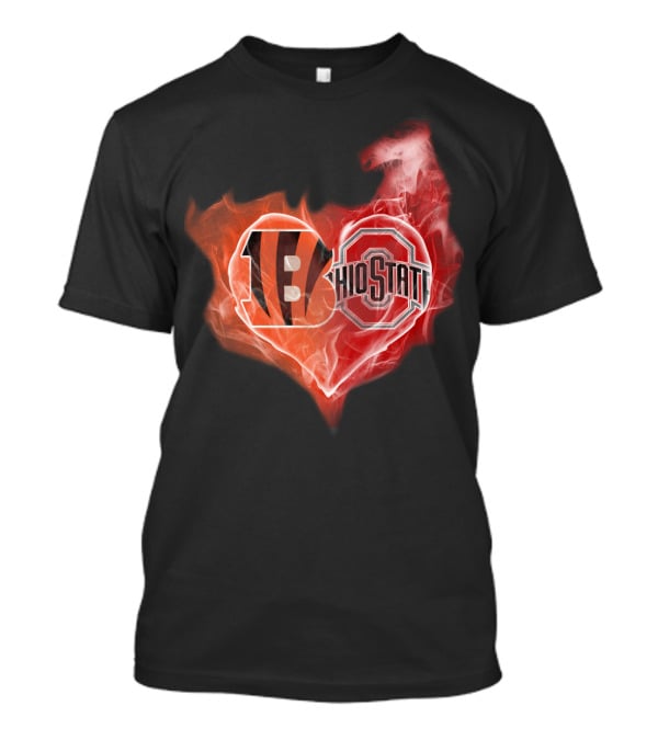 Cincinnati Bengals Ohio State Buckeyes Fire Heart T-Shirt