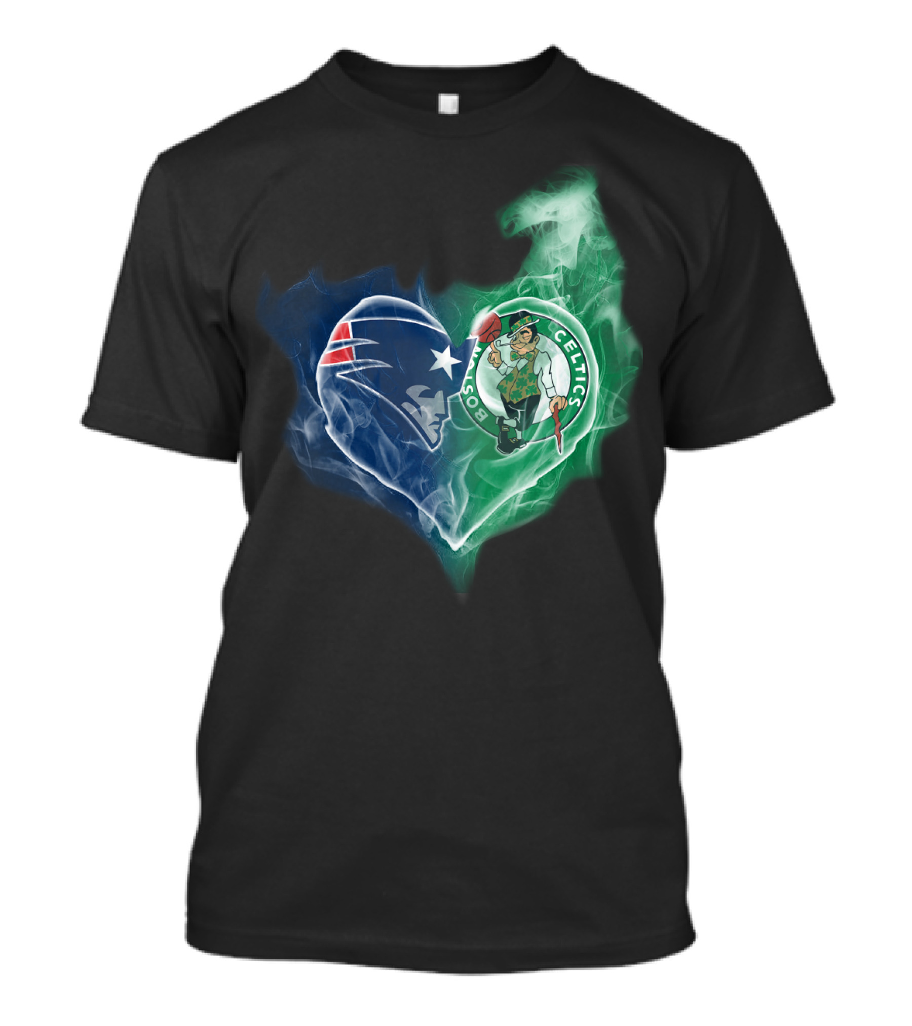 New England Patriots Boston Celtics Heart Smoke Fusion T-Shirt
