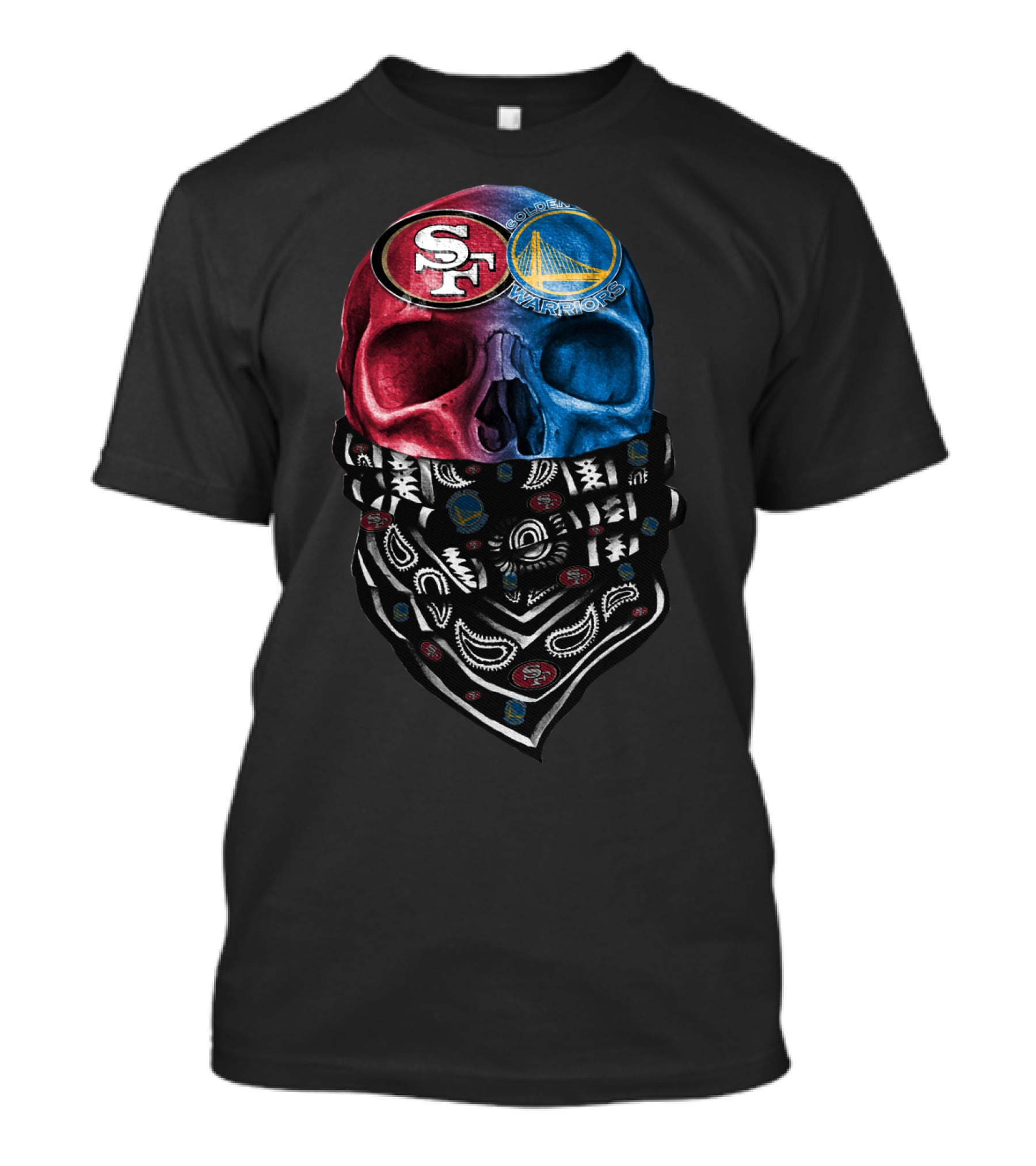 San Francisco 49ers Golden State Warriors Skull Bandana T-Shirt