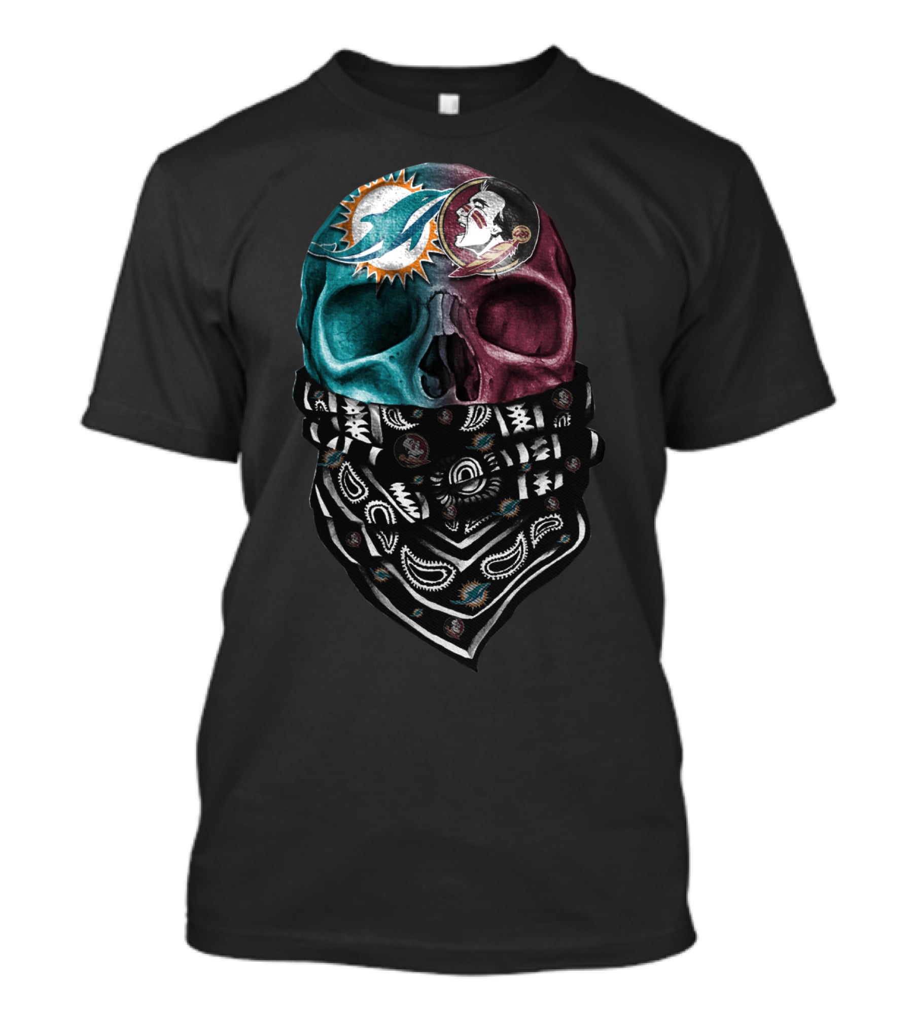 Miami Dolphins Washington Football Team Skull Bandana T-Shirt