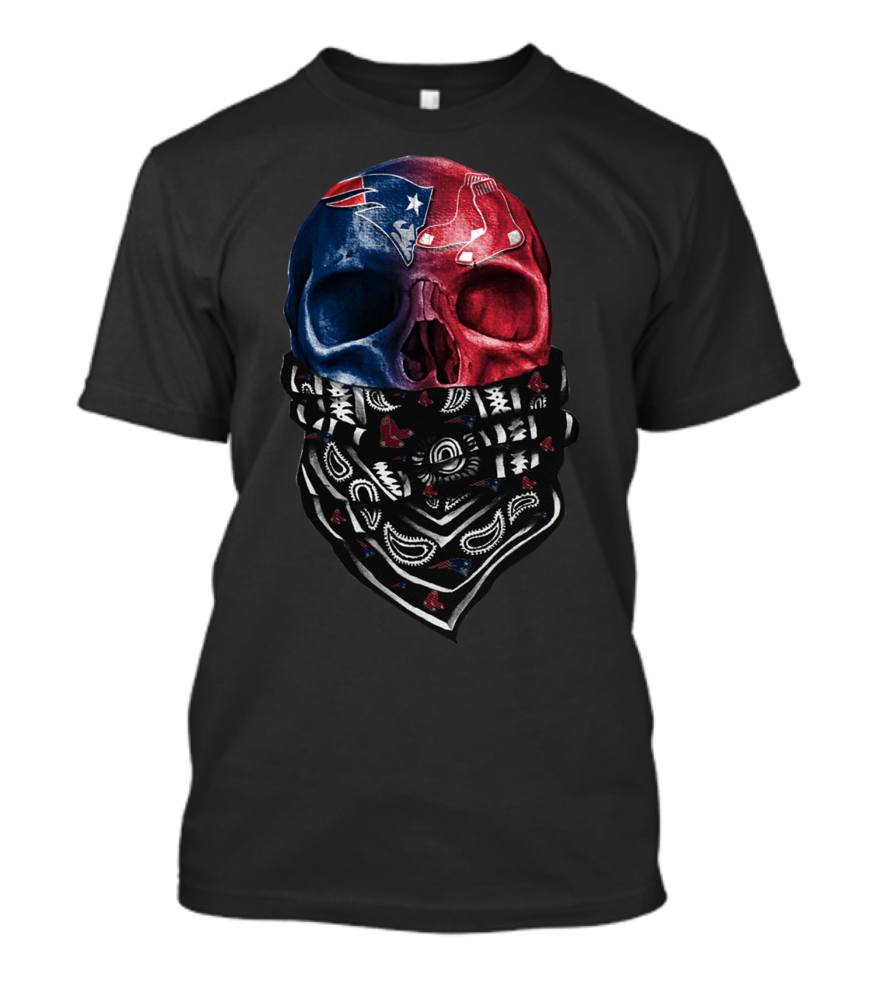 Patriots Red Sox Skull Bandana Fan T-Shirt