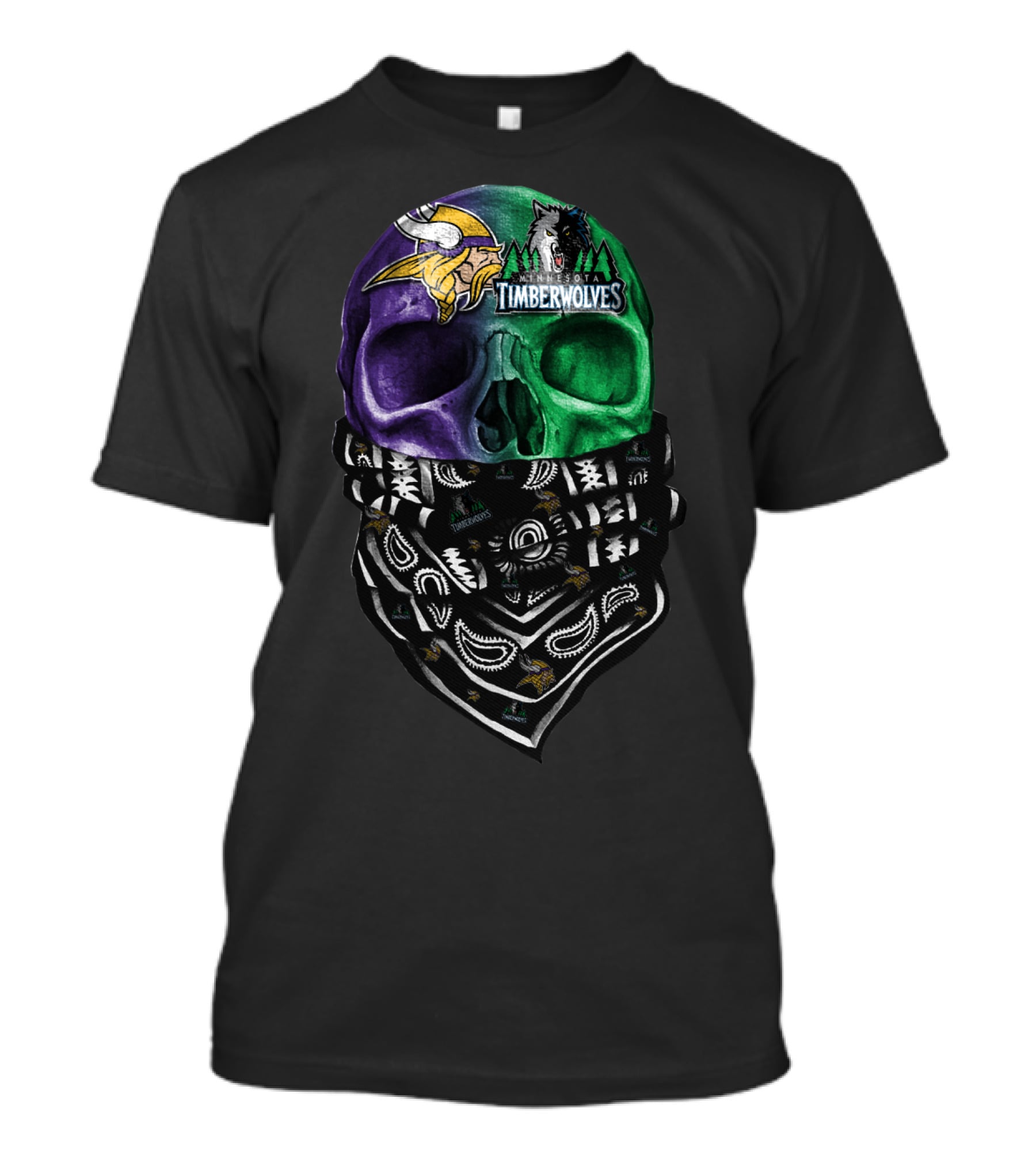 Minnesota Vikings Timberwolves Skull Bandana T-Shirt