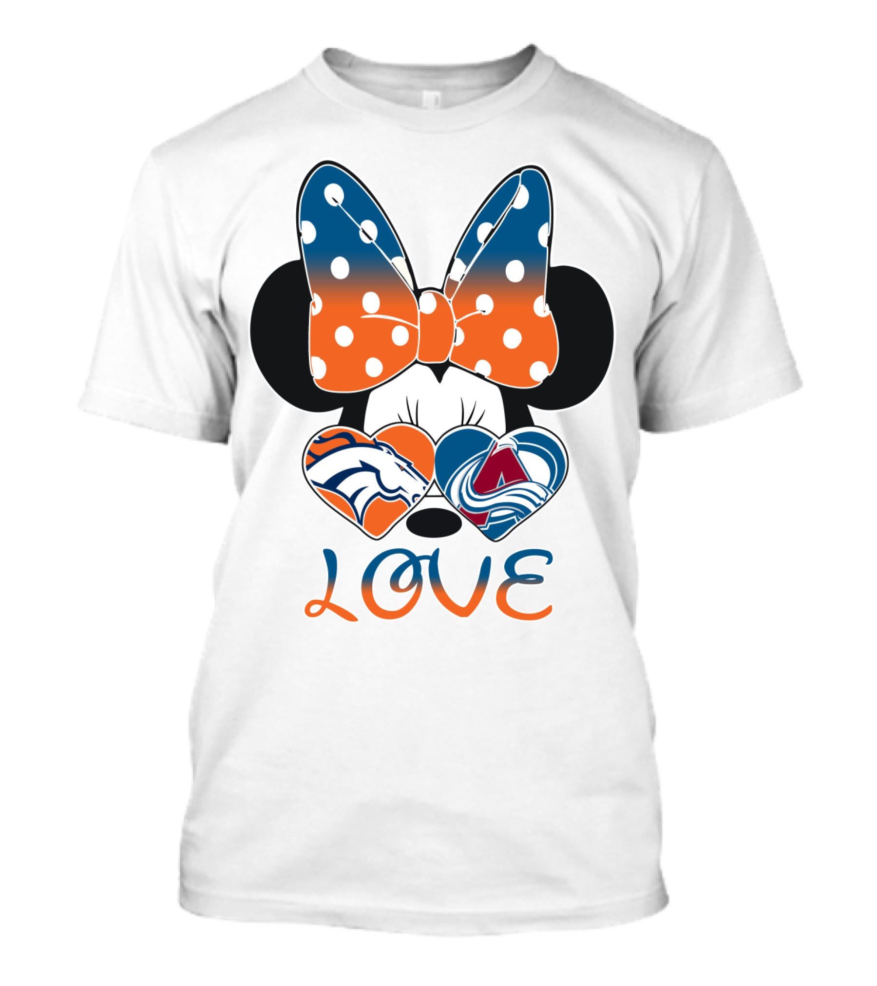 Love Colorado Sports Fans Hearts Broncos Avalanche Minnie Mouse T-Shirt