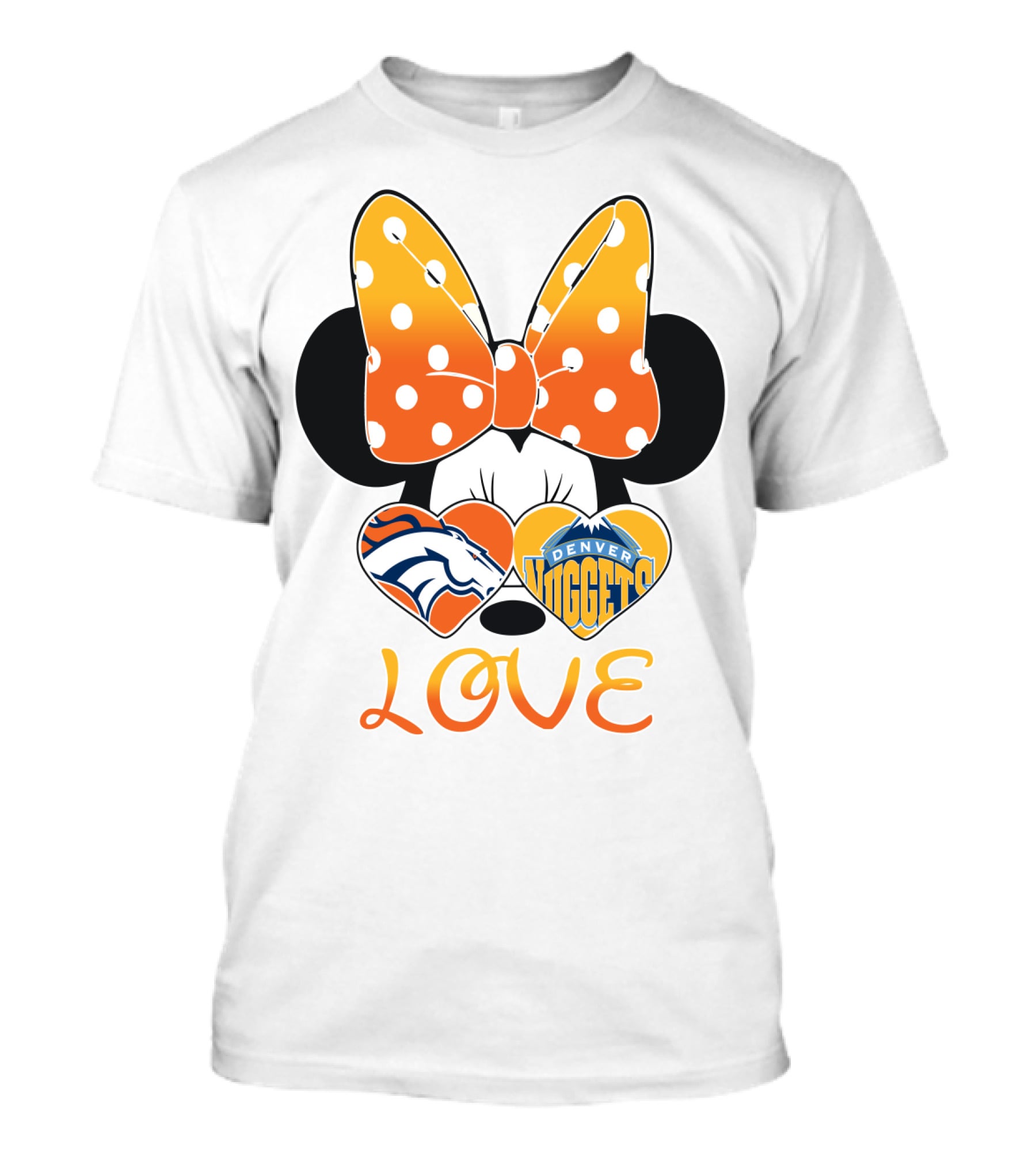 Minnie Bow Love Denver Broncos Nuggets Hearts T-Shirt