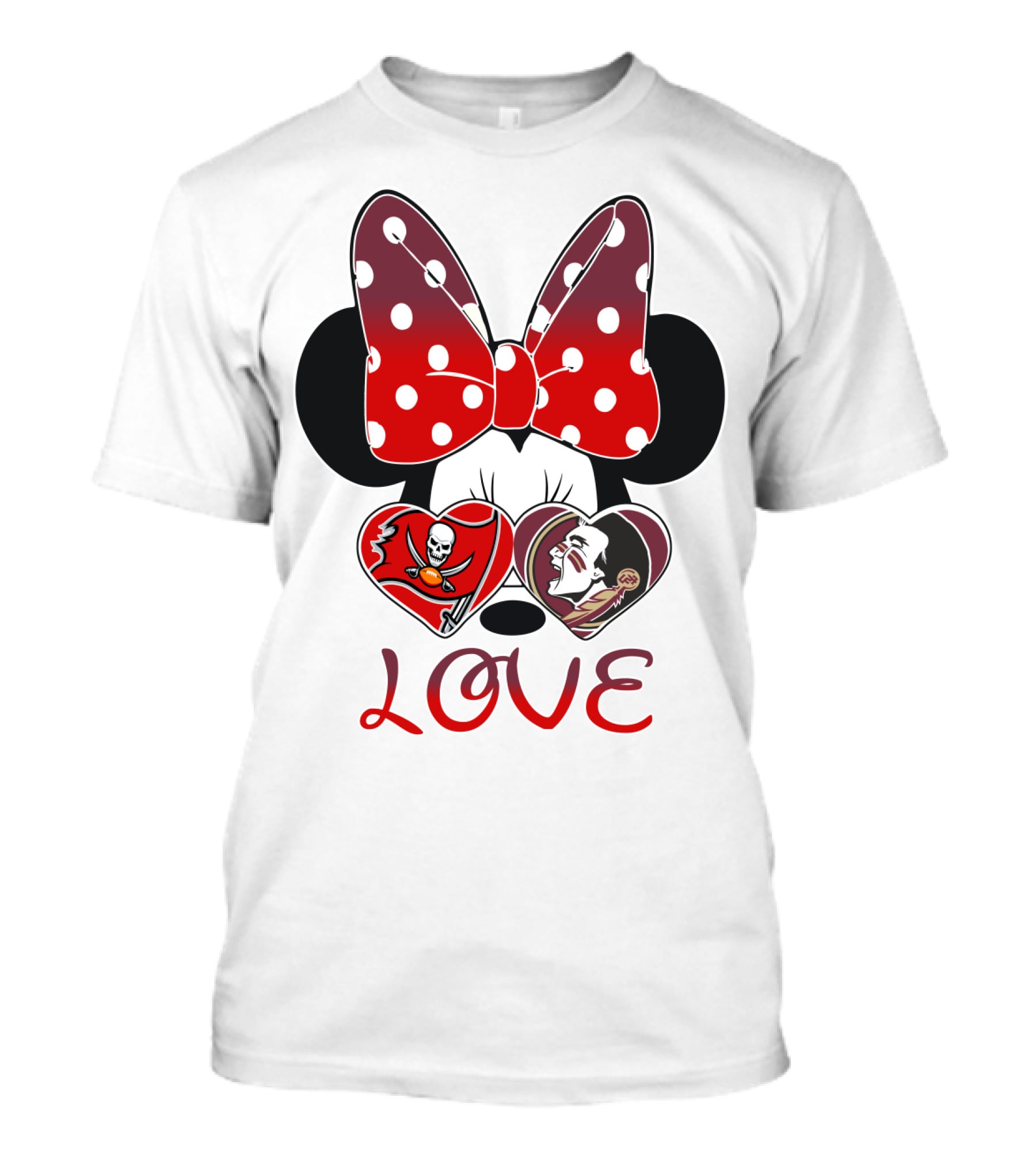 Mic 025 Love Buccaneers Skull And Dracula Heart Minnie Ears Bow T-Shirt