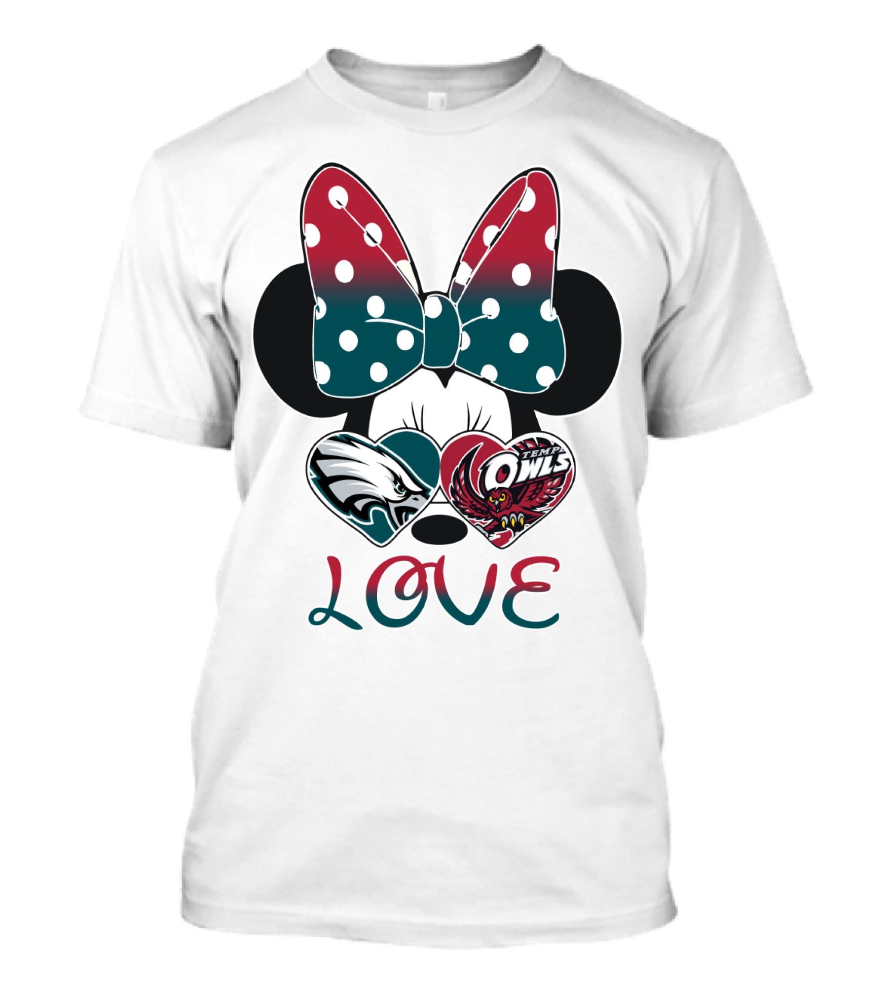 Minnie Mouse Bow Love Philadelphia Eagles Temple Owls Hearts T-Shirt