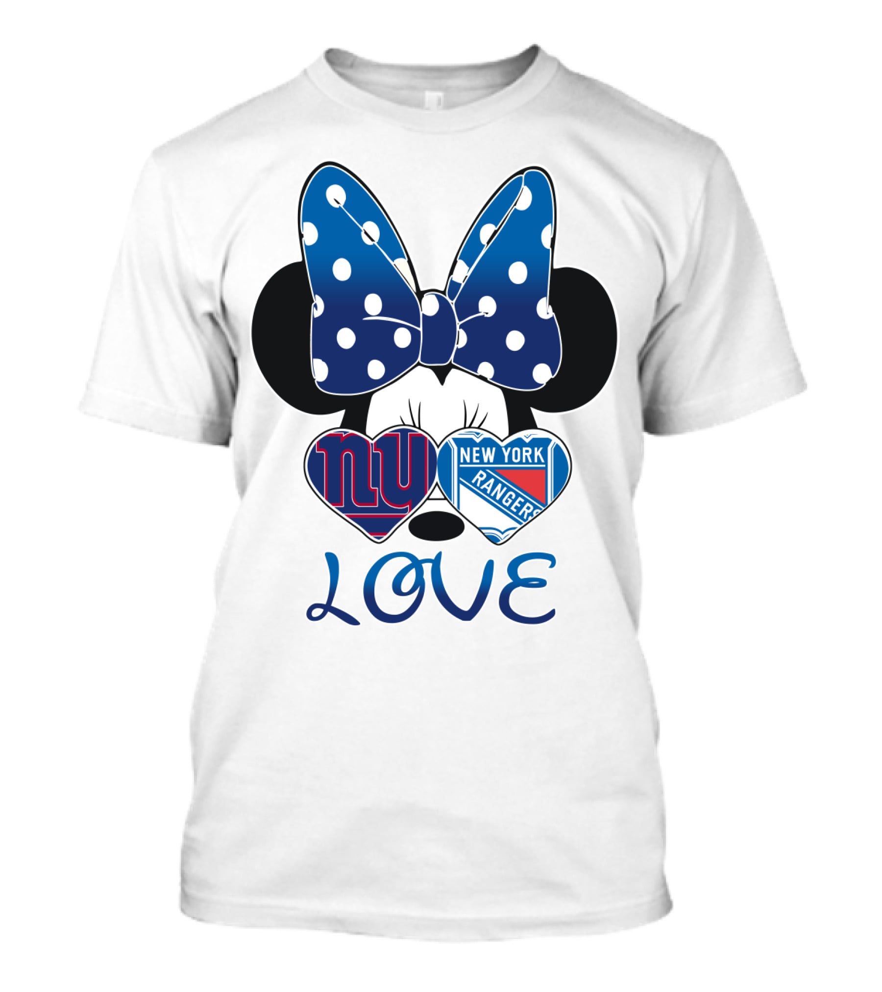 Minnie Mouse Polka Dot Bow New York Giants Rangers Love Hearts T-Shirt