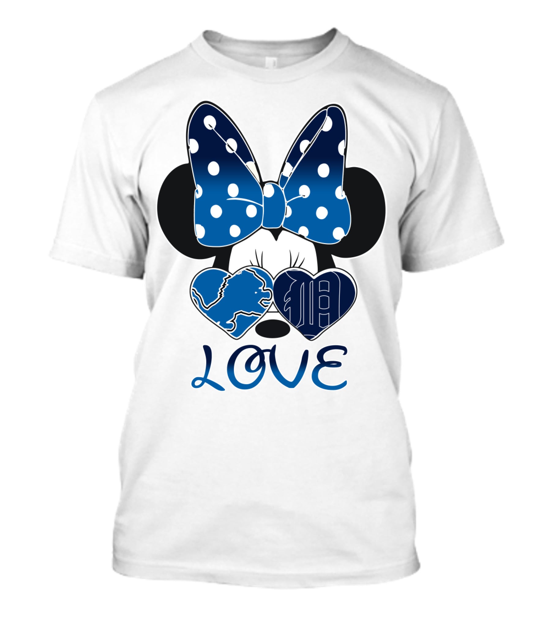 Love Minnie Mouse Bow Heart Detroit Lions T-Shirt