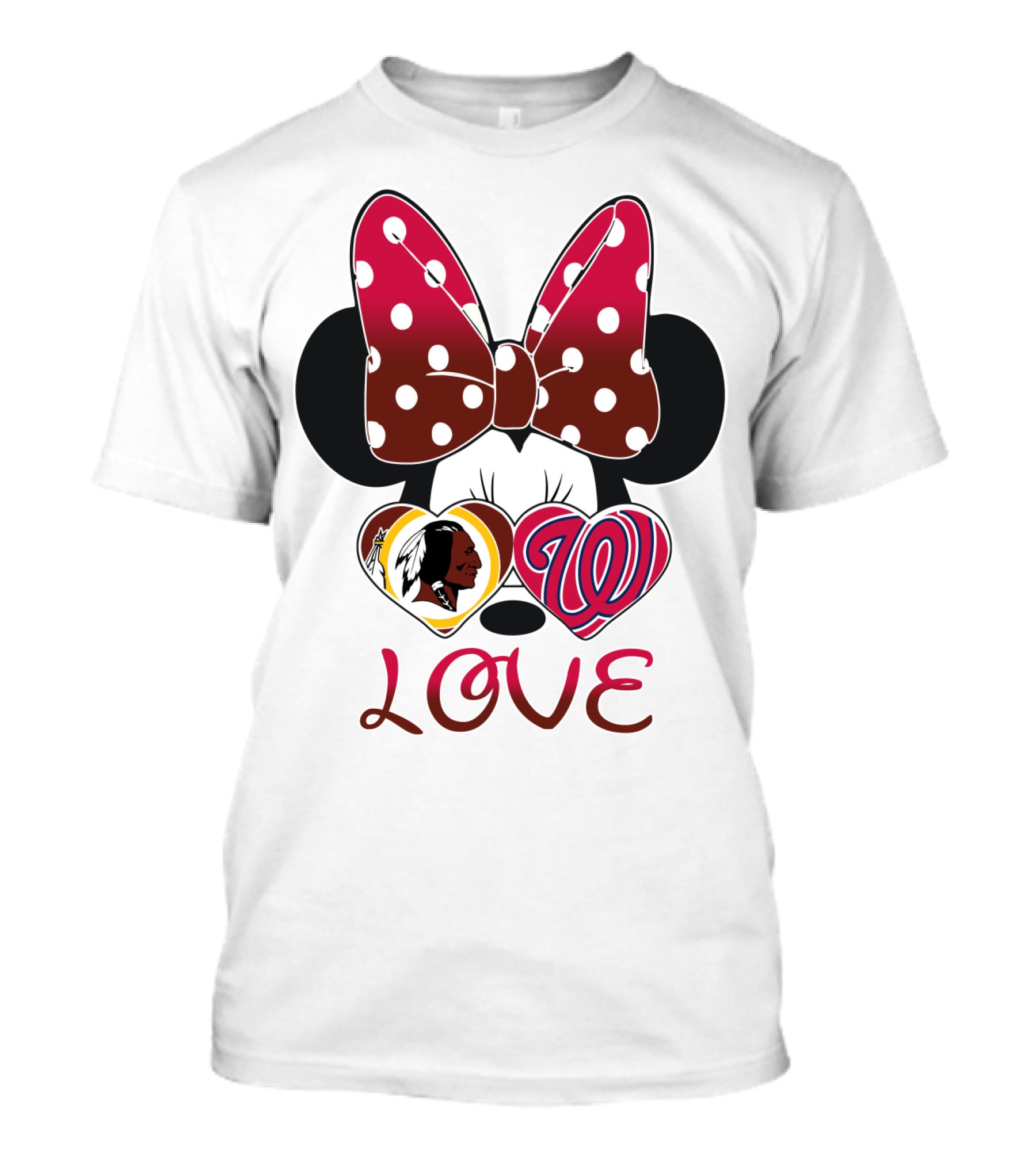 Minnie Mouse Love Washington Nationals Redskins Iconic Bow Hearts T-Shirt