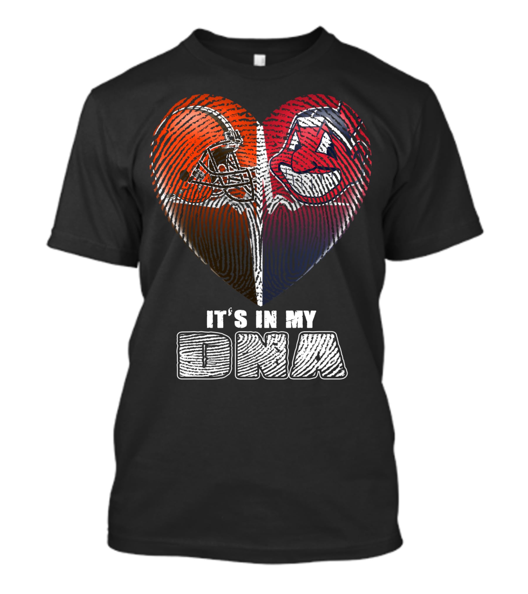 It's In My Dna Cleveland Browns And Indians Heart Fingerprint T-Shirt