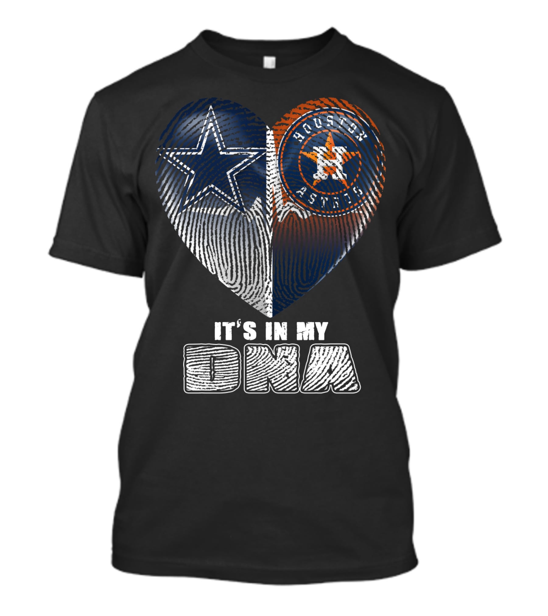 It's In My Dna Dallas Cowboys Houston Astros Heart Fingerprint T-Shirt