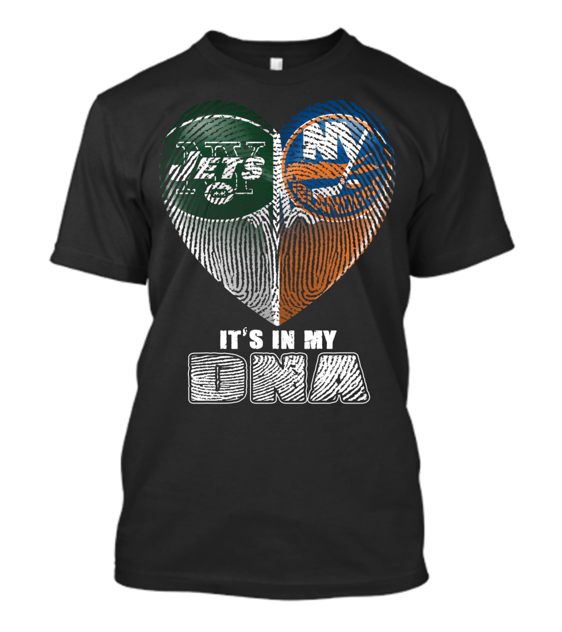 It's In My Dna Jets Islanders Heart Fingerprint T-Shirt