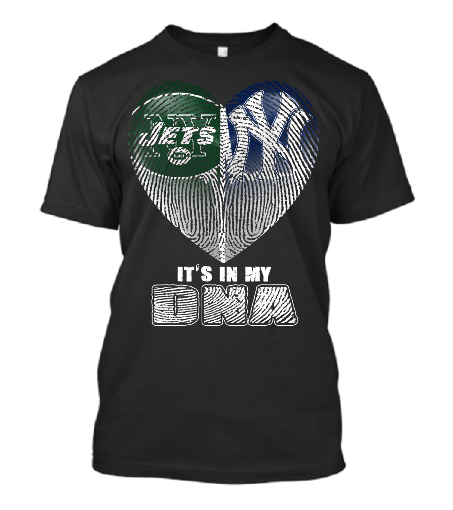 It's In My Dna Jets Yankees Fingerprint Heart T-Shirt