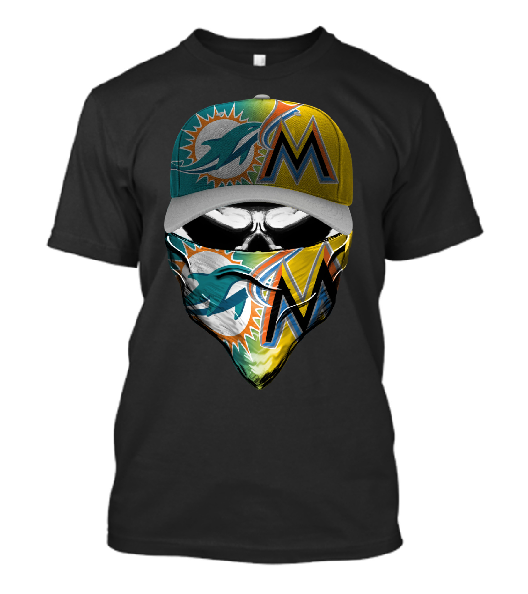 Miami Dolphins Miami Marlins Masked Skull Cap T-Shirt