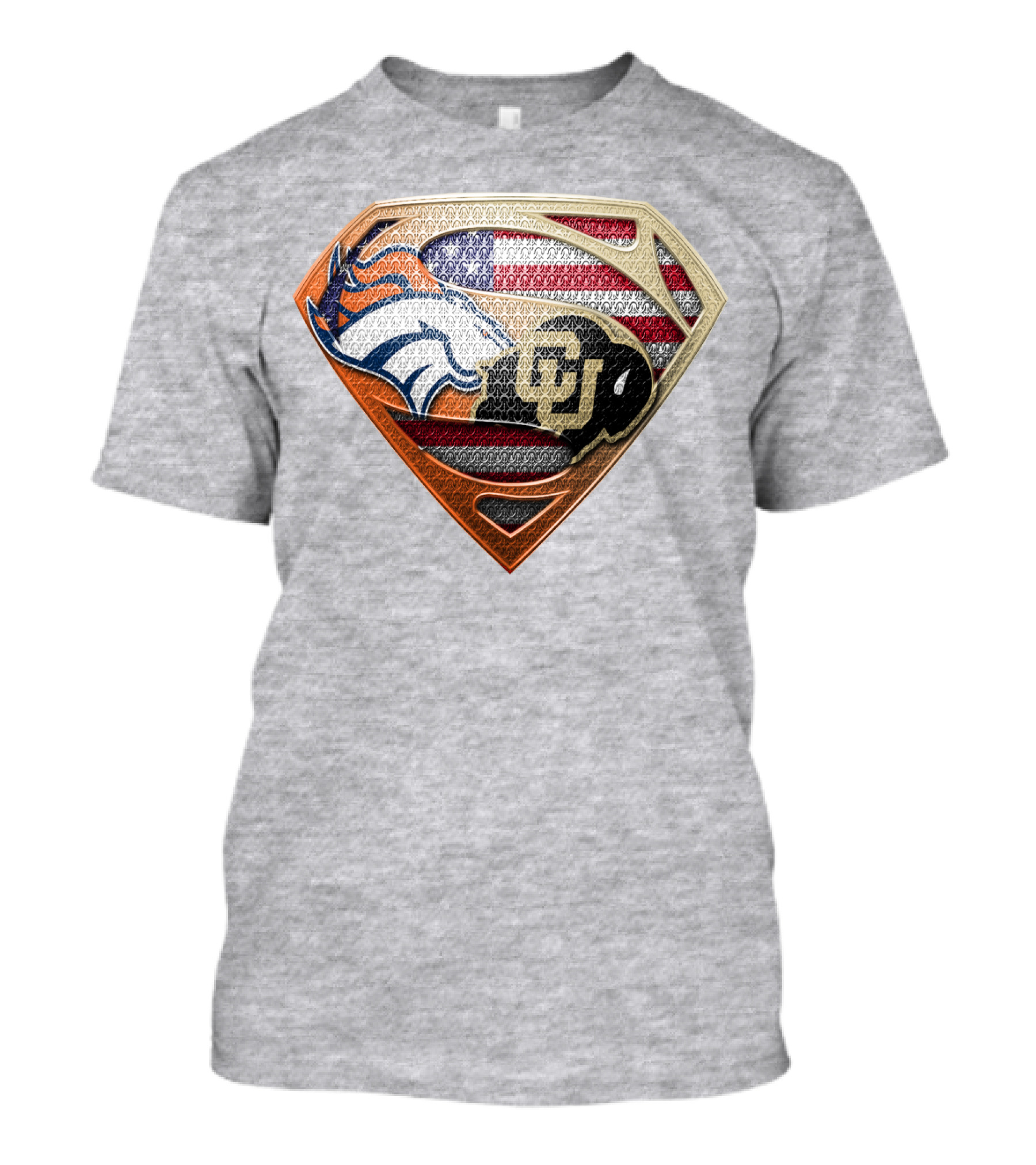 Denver Broncos Colorado Buffaloes American Flag Superman Logo Mashup T-Shirt