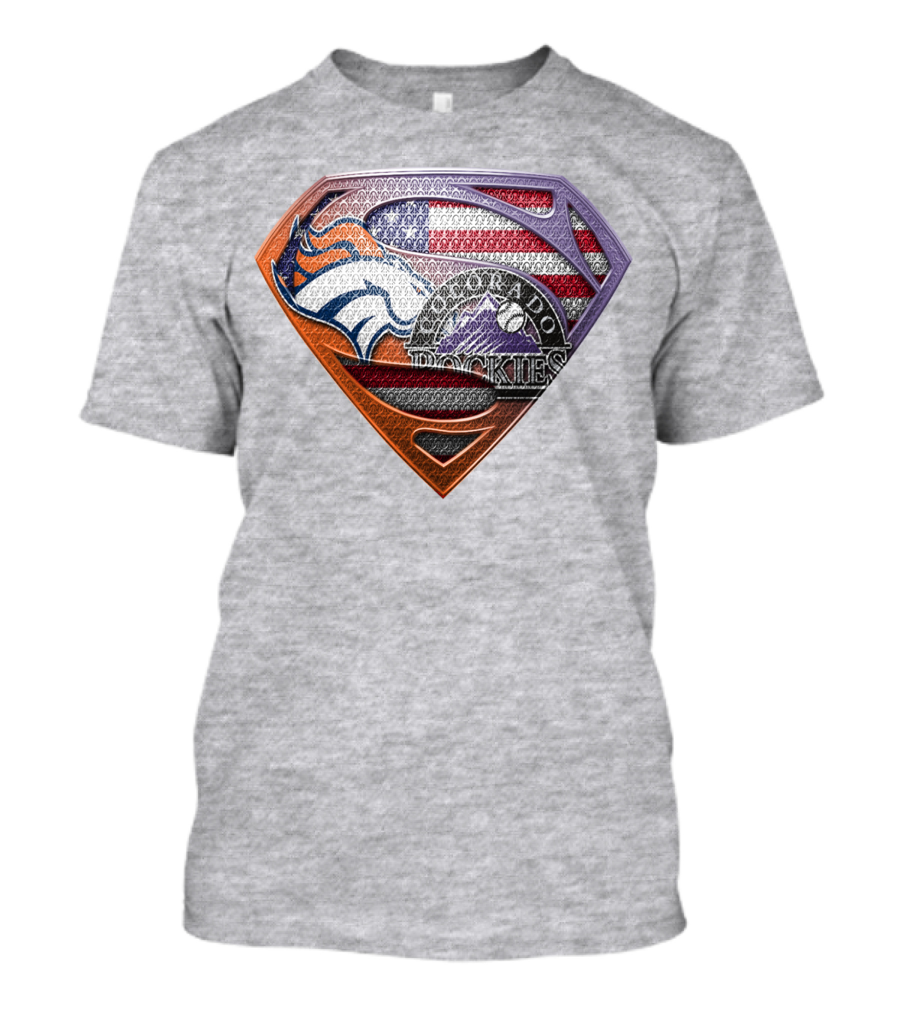 Denver Broncos Colorado Rockies American Flag Superman Logo Fusion T-Shirt