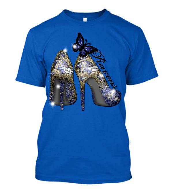 Ravens High Heels With Butterfly Baltimore Ravens Logos T-Shirt