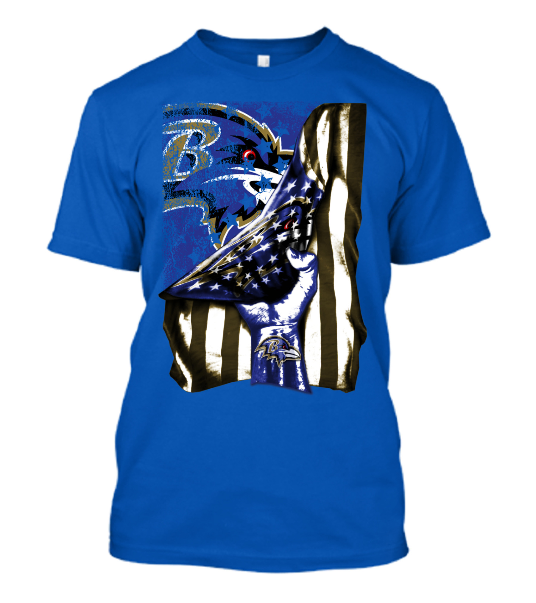 Baltimore Ravens Logo With American Flag Integration T-Shirt