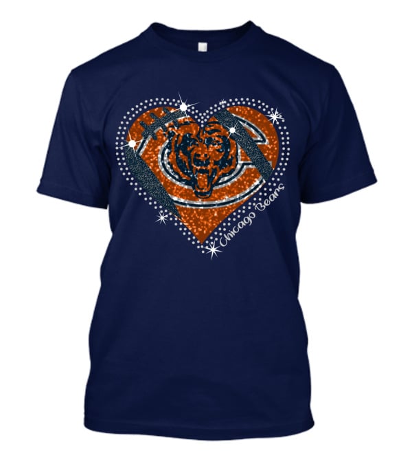 Chicago Bears Heart Logo Football Sparkle T-Shirt