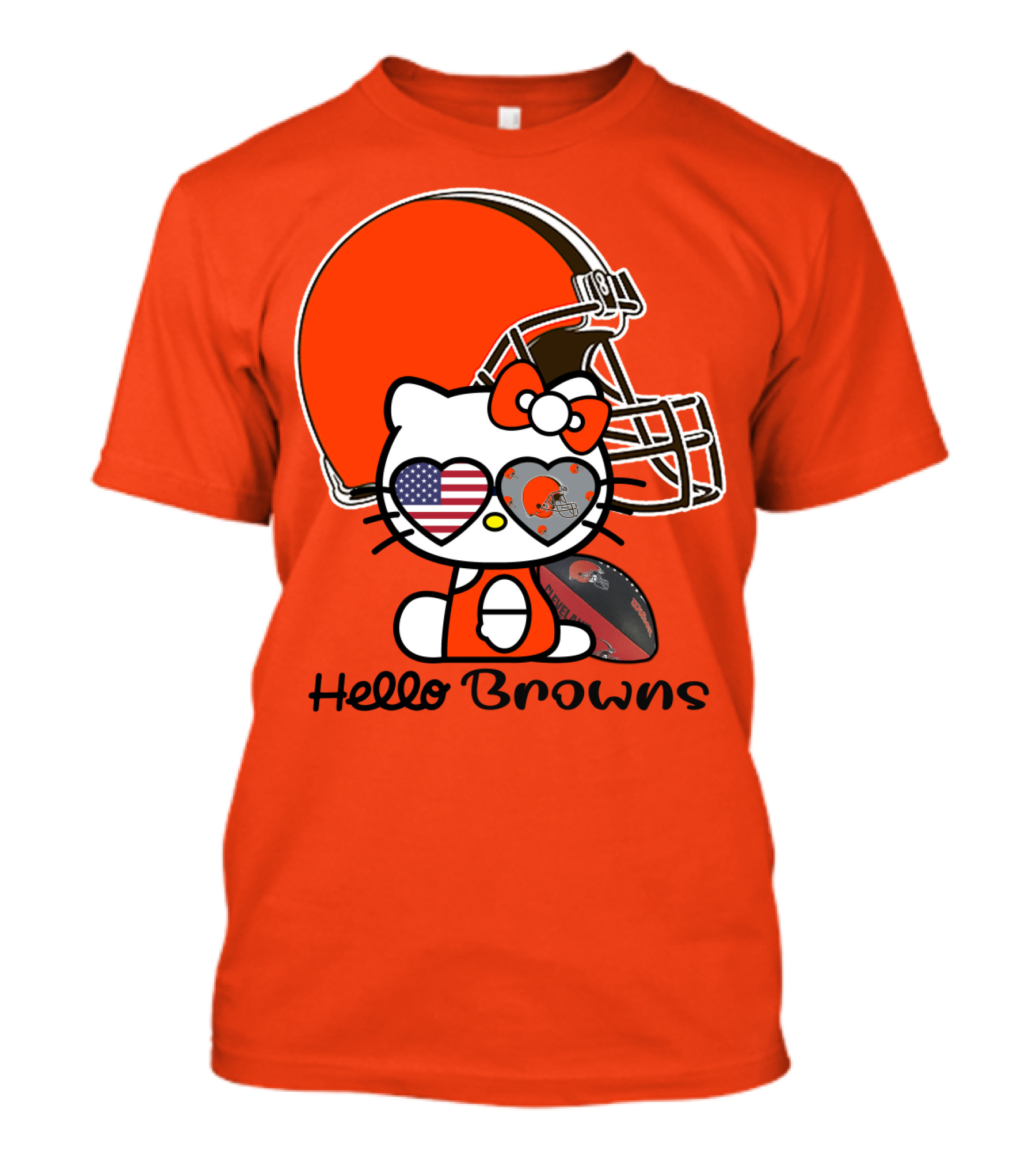 Hello Browns Cleveland Browns Football Helmet Heart Glasses T-Shirt