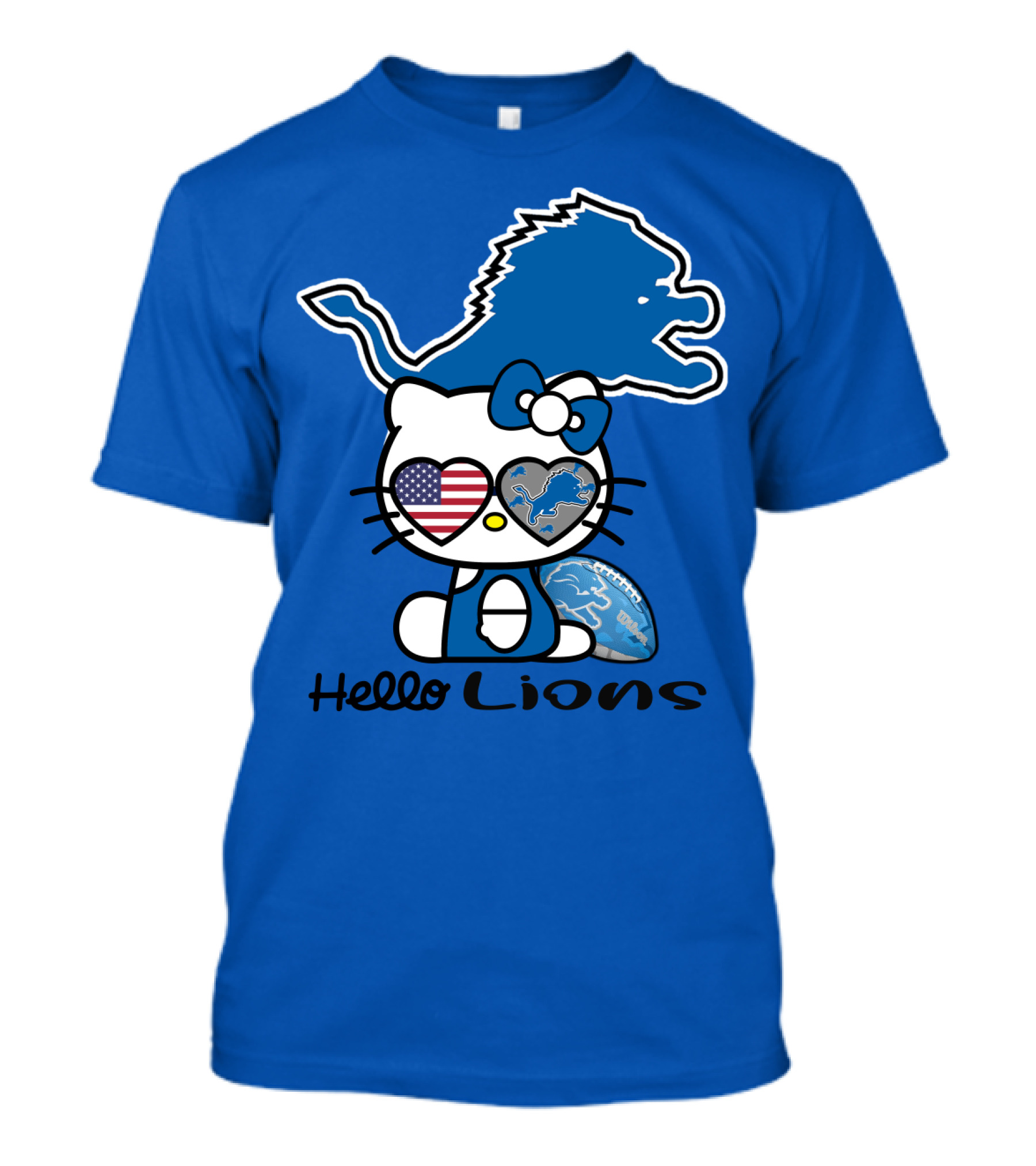 Hello Lions Detroit Lions Football Kitty Patchwork T-Shirt