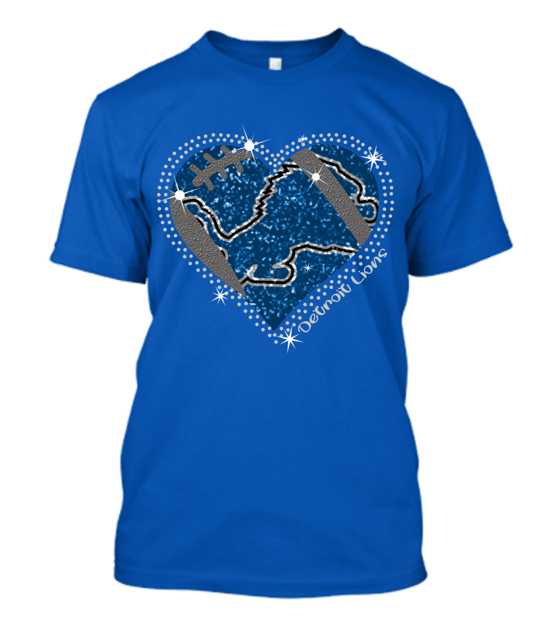 Detroit Lions Heart Football Sparkle T-Shirt
