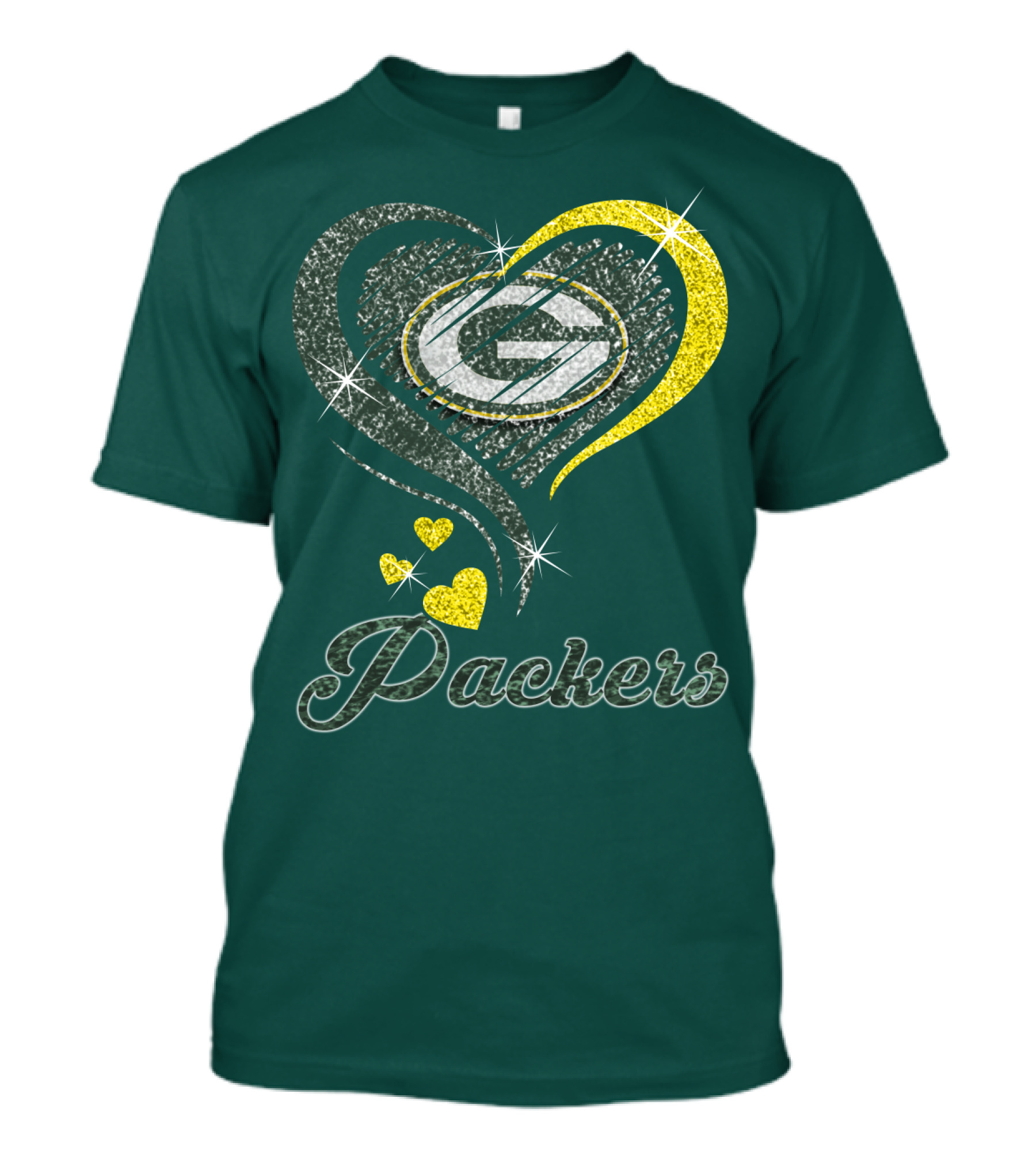 Green Bay Packers Heart Logo Sparkle T-Shirt