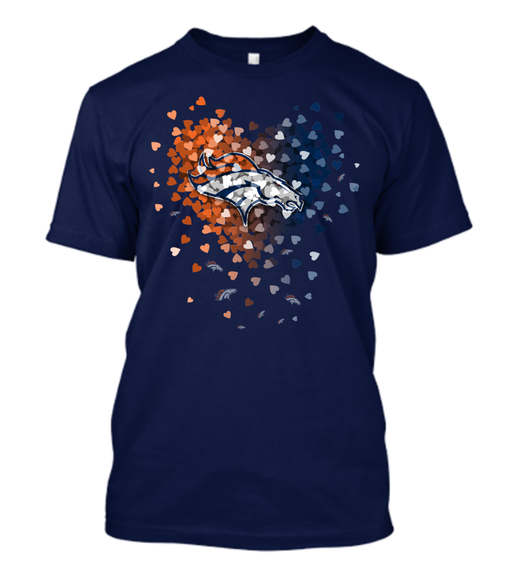 Denver Broncos Heart Logo With Orange And Blue Hearts T-Shirt