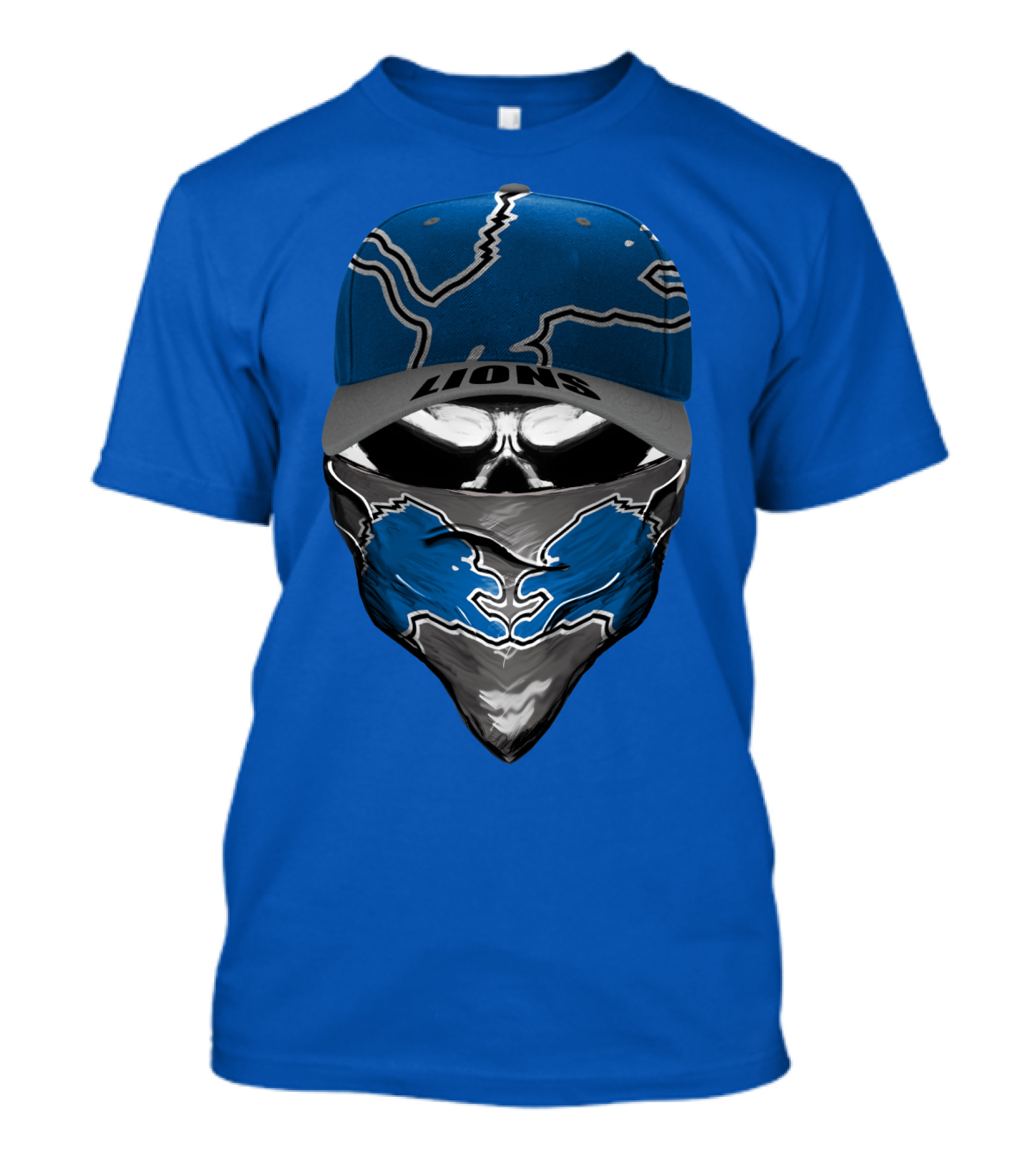 Detroit Lions Skull Bandana And Cap With Team T-Shirt