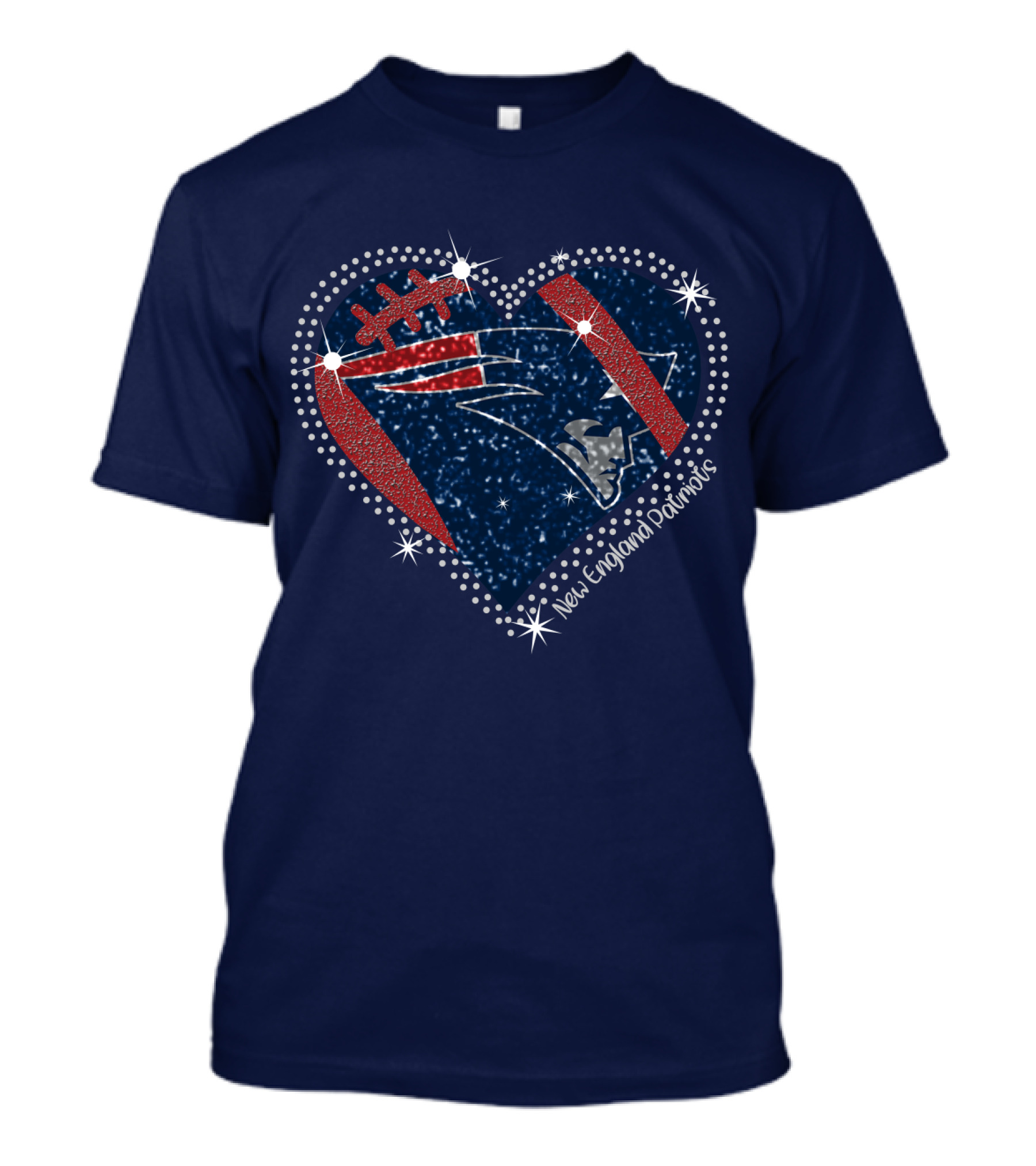 New England Patriots Heart Football Sparkle T-Shirt