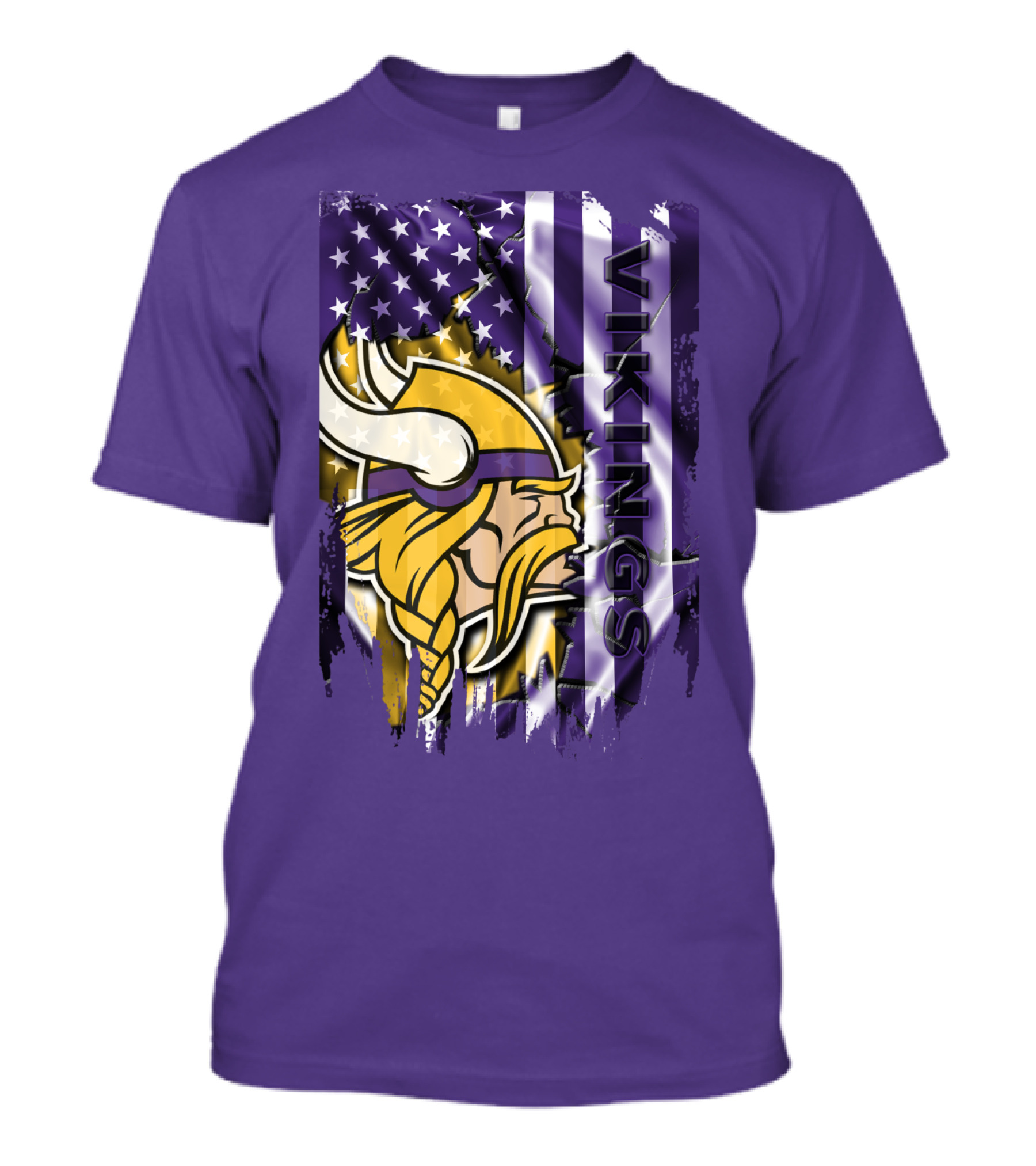 Minnesota Vikings American Flag Stars Stripes Purple Gold Viking Head T-Shirt