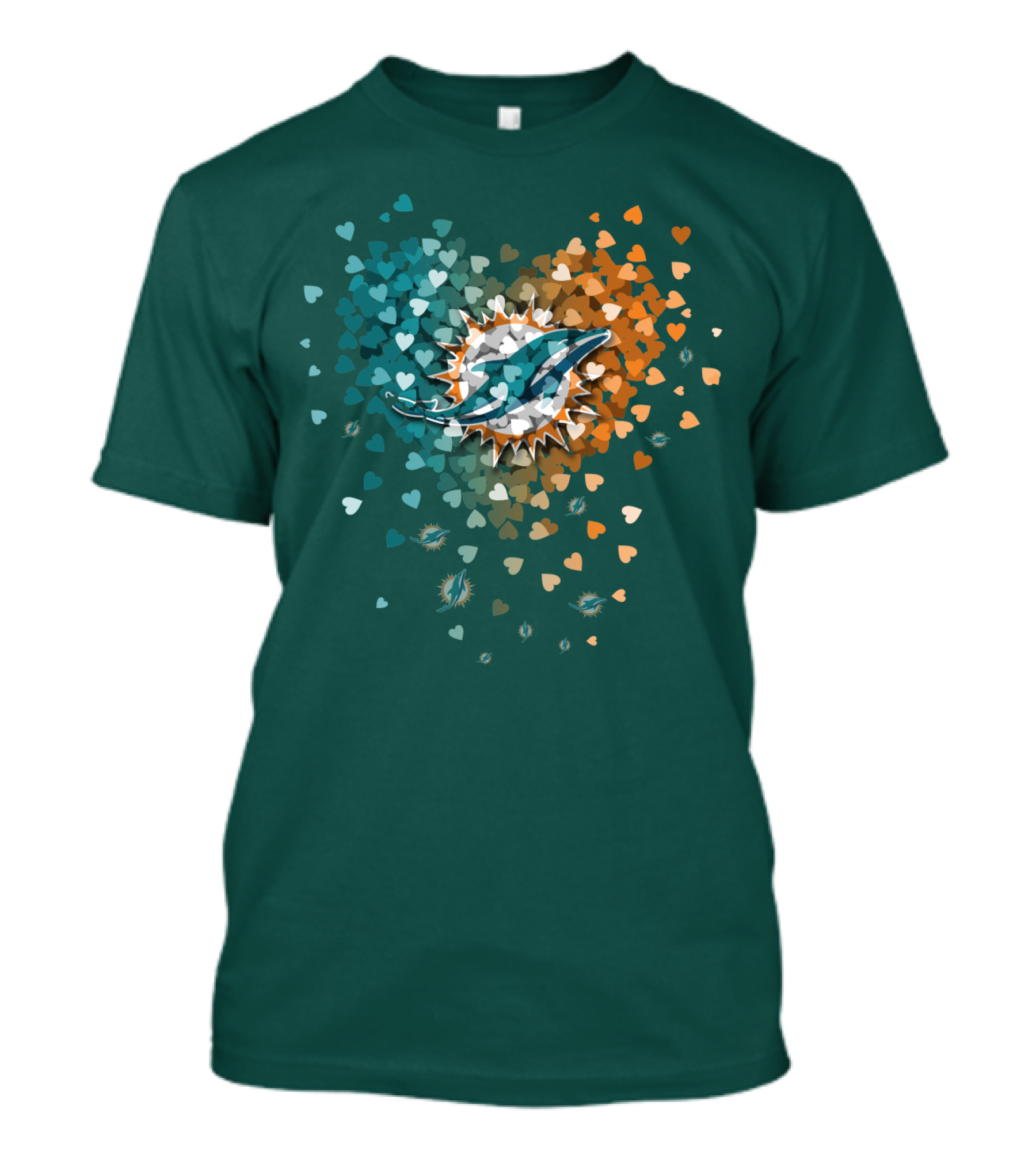 Miami Dolphins Heart Logo With Multicolor Hearts T-Shirt