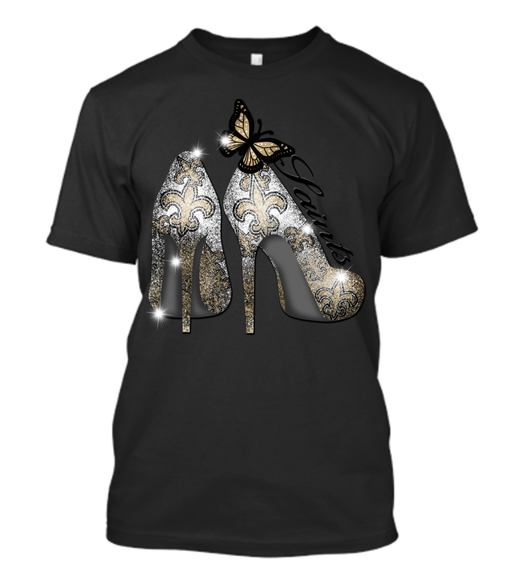 New Orleans Saints High Heels Butterfly Fleur-De-Lis T-Shirt