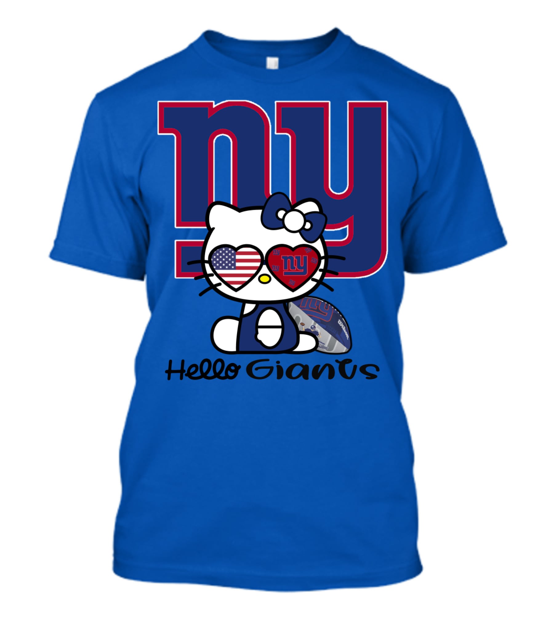 Hello Giants Ny Football Kitty With Heart Sunglasses T-Shirt