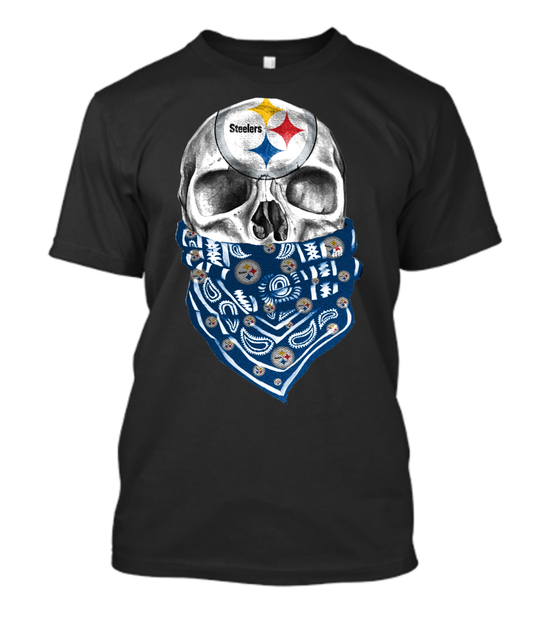 Pittsburgh Steelers Skull Bandana With Team Logo Elements T-Shirt