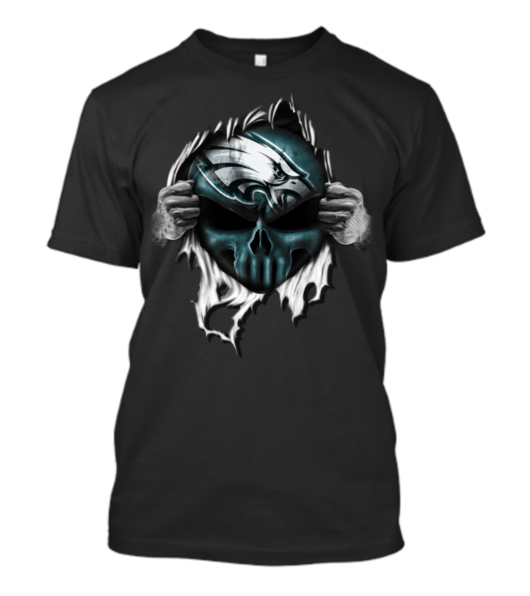 Philadelphia Eagles Skull Logo Face Ripped T-Shirt