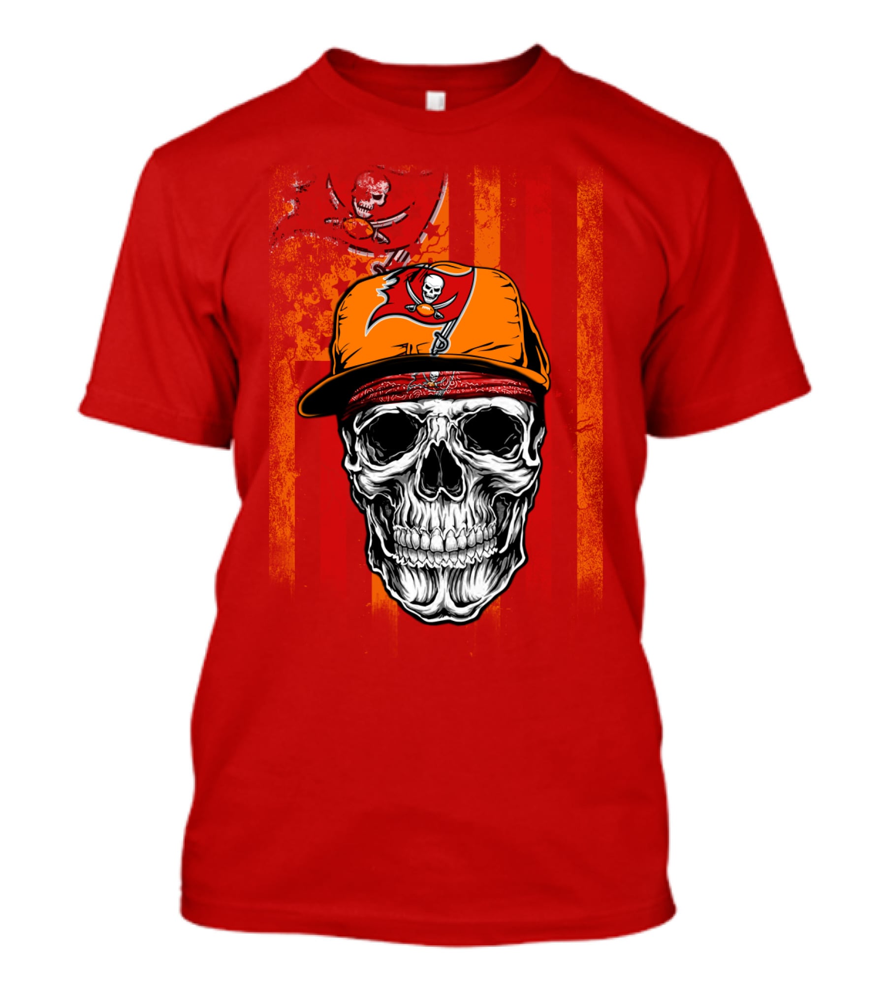 Tampa Bay Buccaneers Skull In Cap With Pirate Flag T-Shirt
